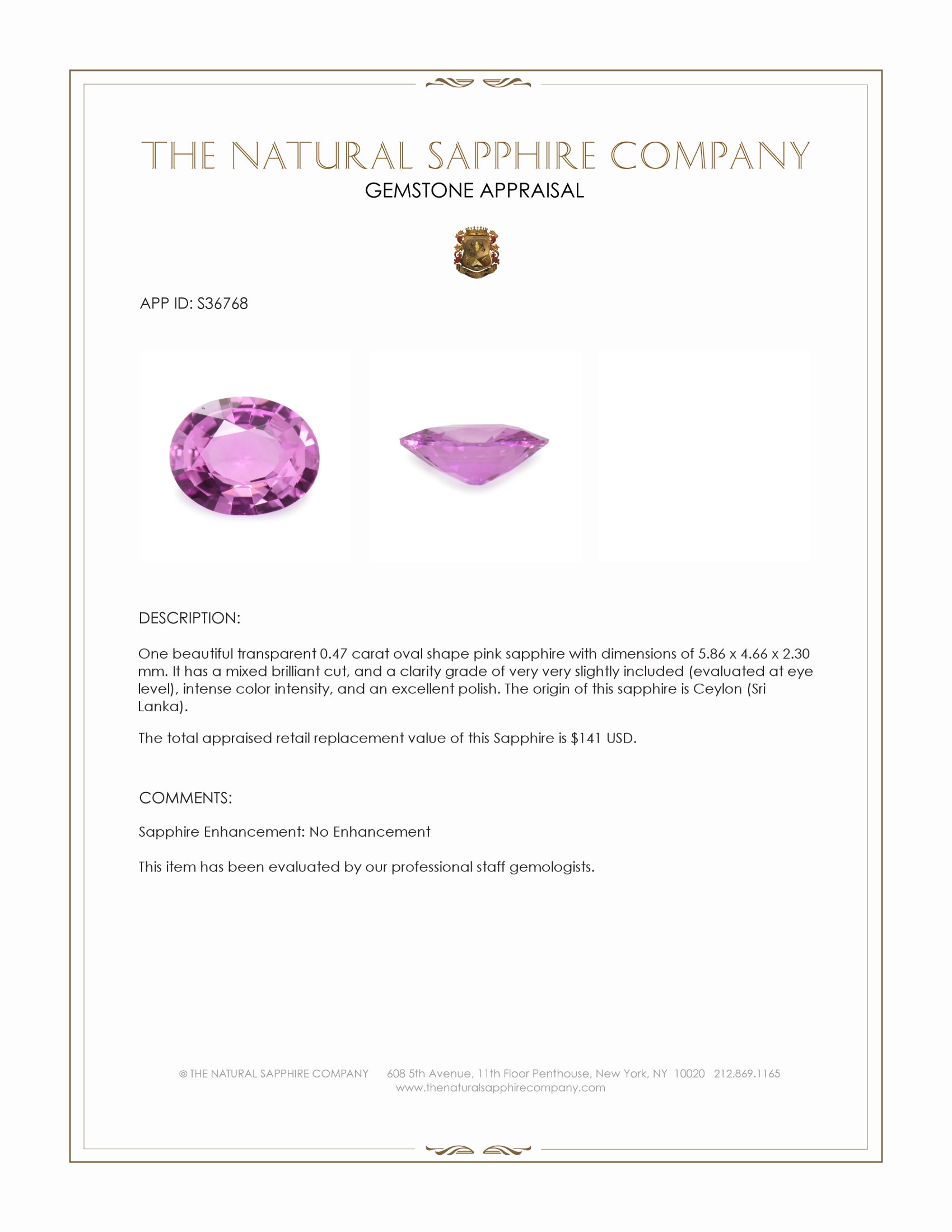 0.47 Ct. Pink Sapphire from Ceylon (Sri Lanka)