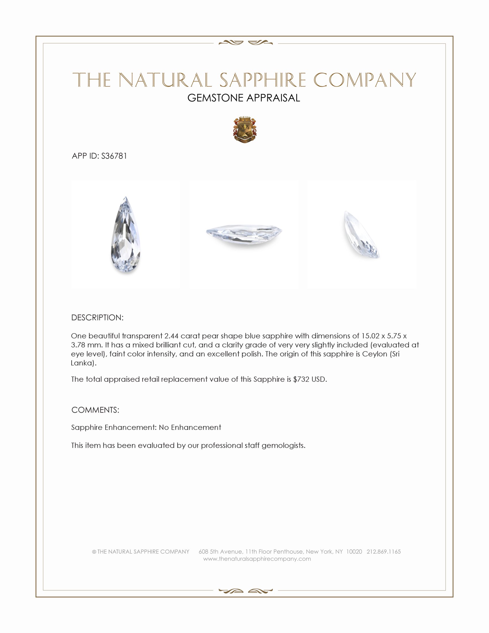 2.44 Ct. Blue Sapphire from Ceylon (Sri Lanka)