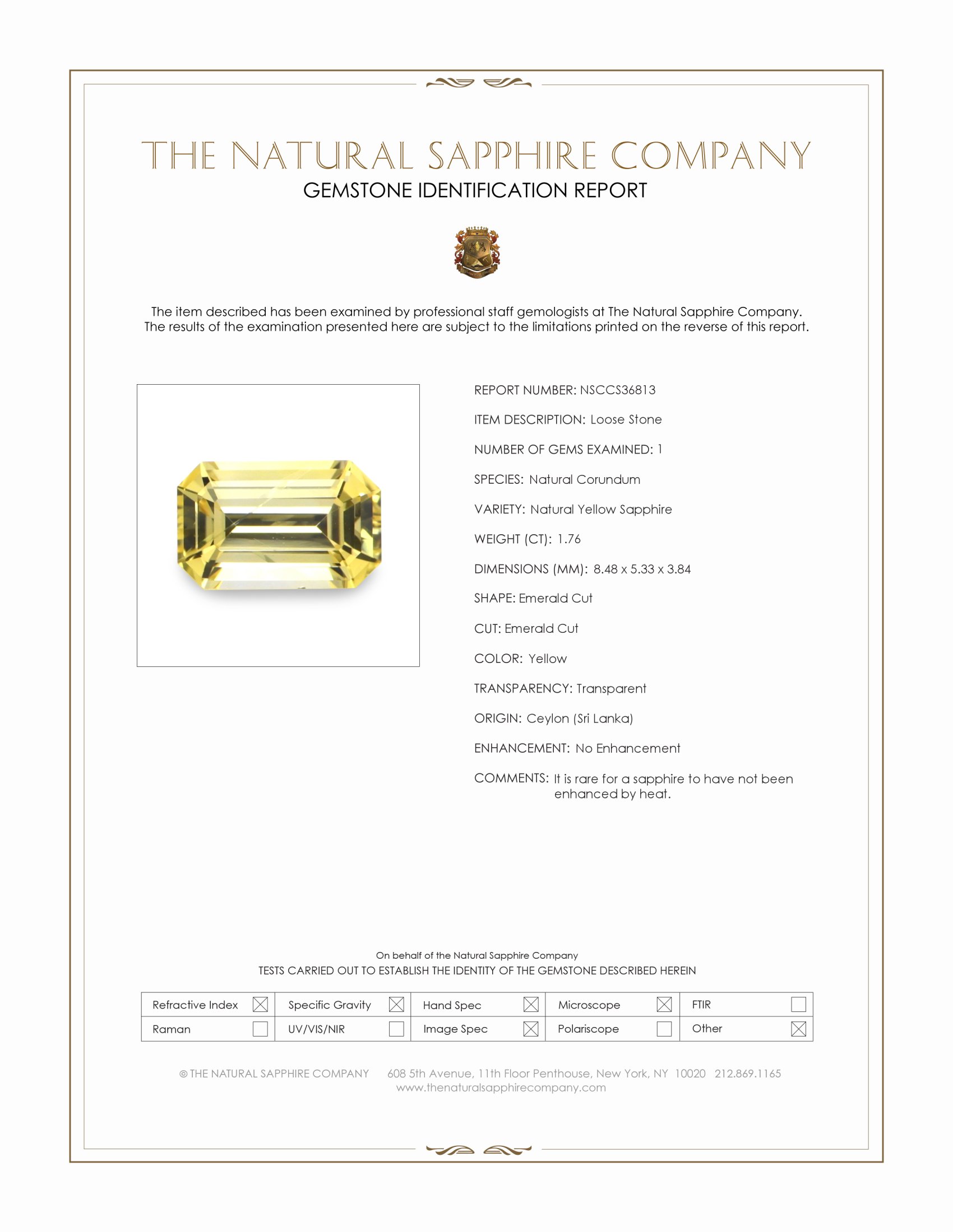 1.76 Ct. Yellow Sapphire from Ceylon (Sri Lanka)