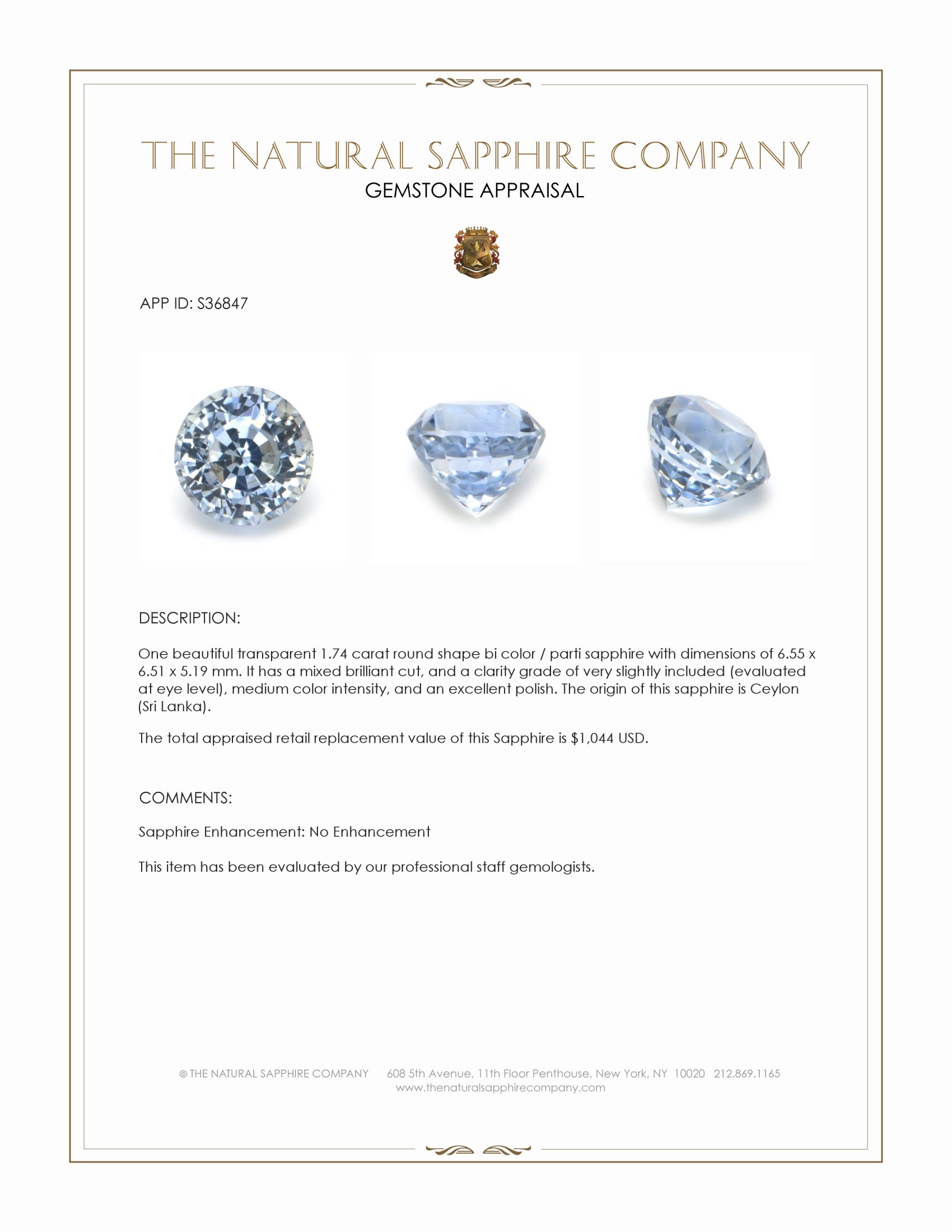1.74 Ct. Bi Color / Parti Sapphire from Ceylon (Sri Lanka)