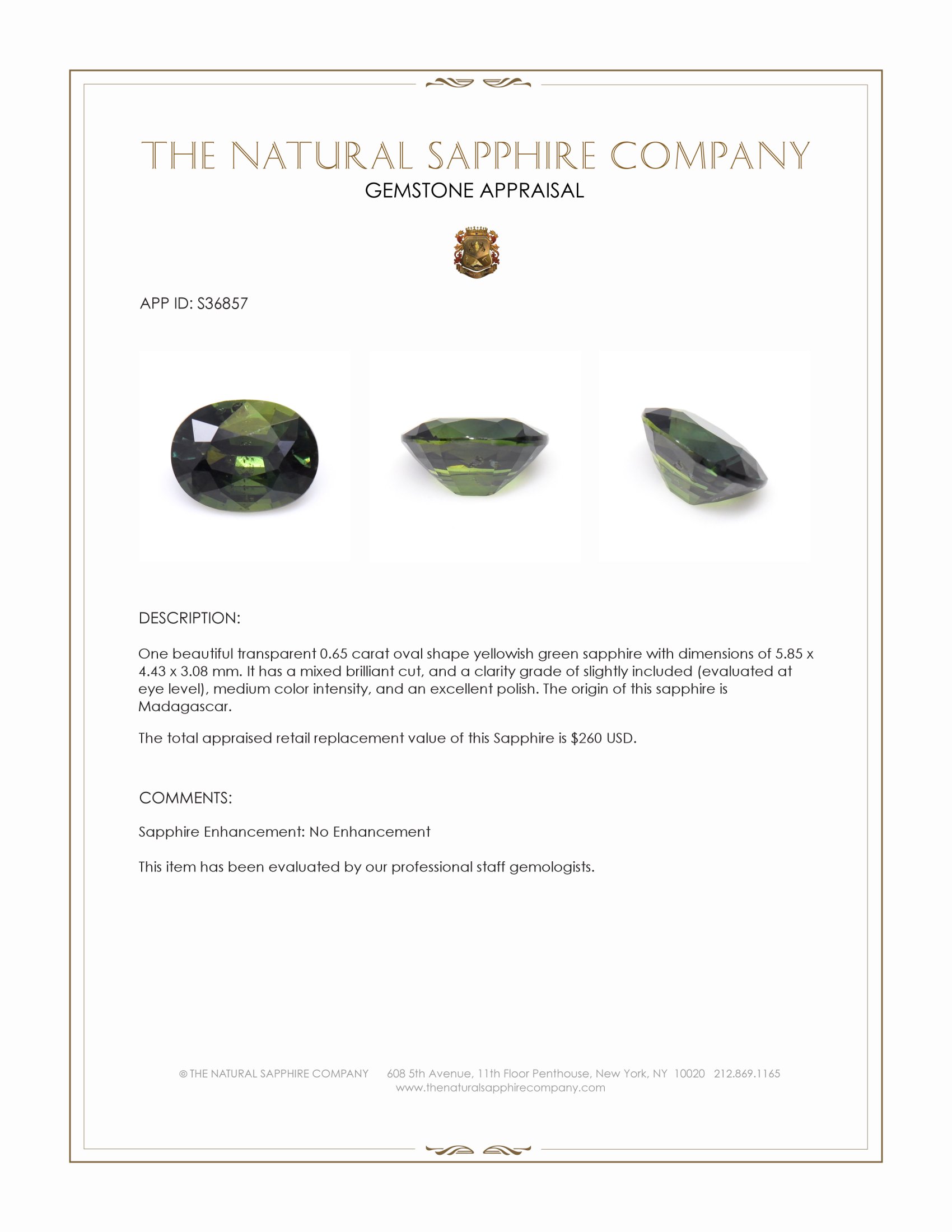 0.65 Ct. Yellowish Green Sapphire from Madagascar