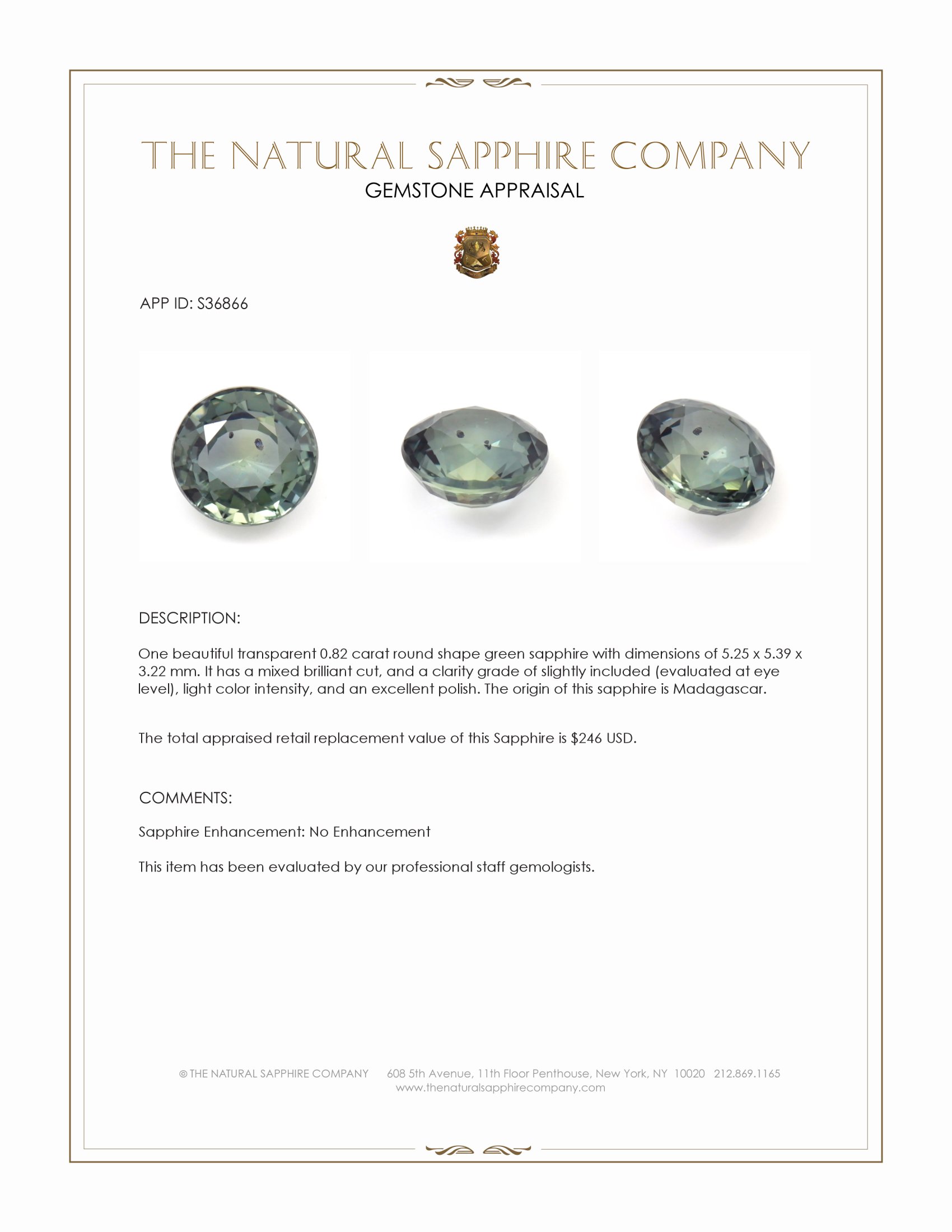 0.82 Ct. Green Sapphire from Madagascar