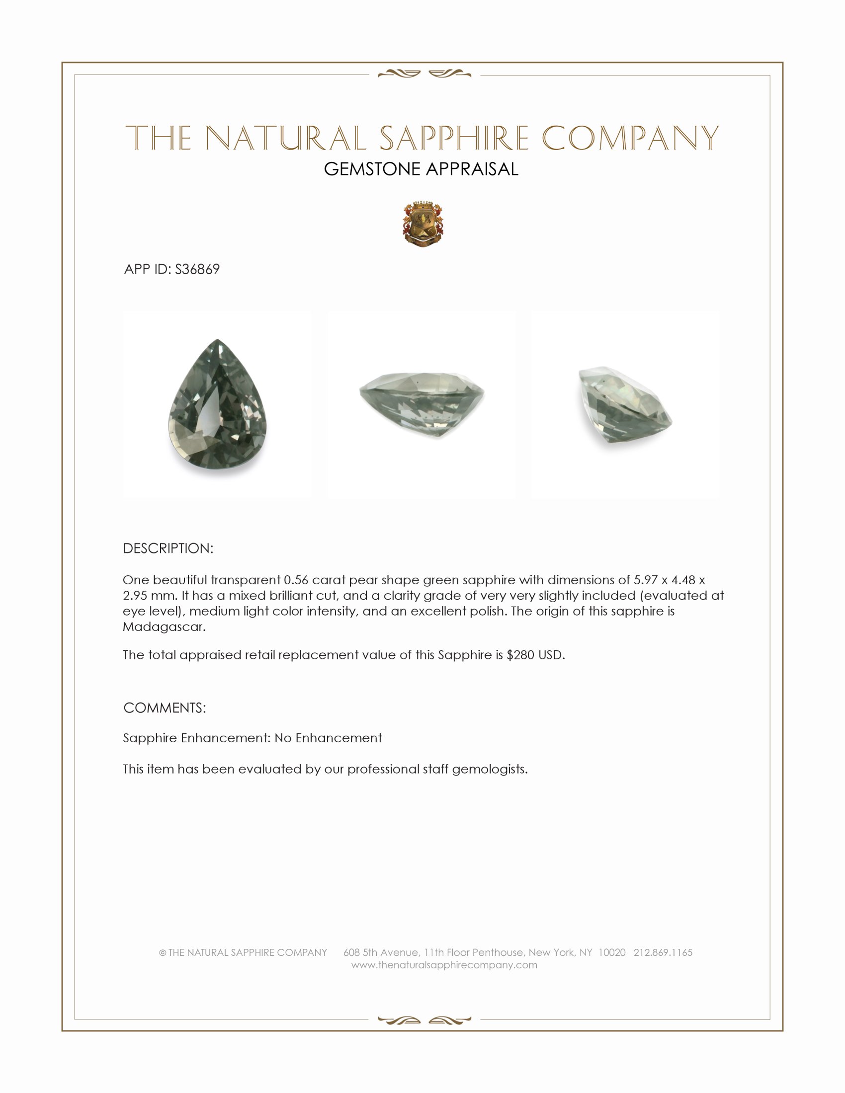 0.56 Ct. Green Sapphire from Madagascar