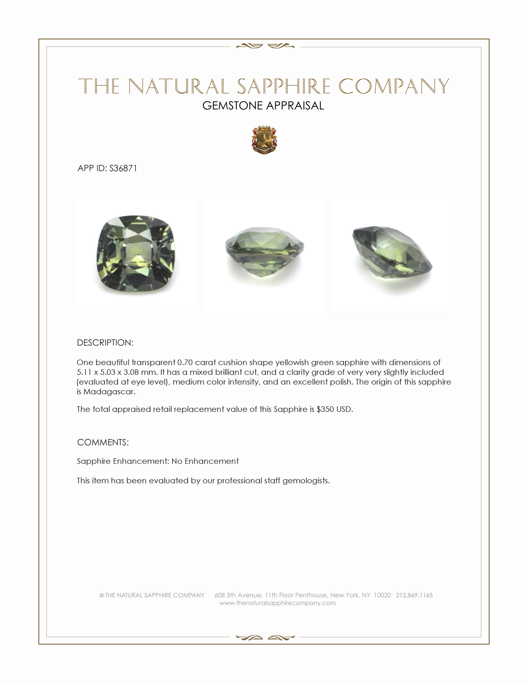 0.70 Ct. Yellowish Green Sapphire from Madagascar