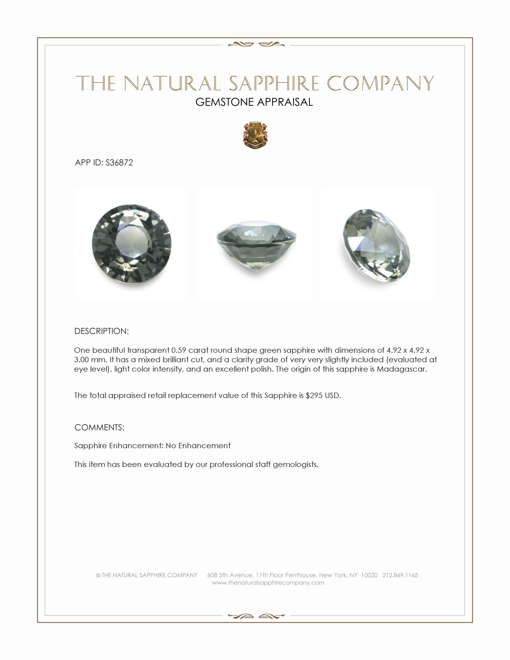 0.59 Ct. Green Sapphire from Madagascar