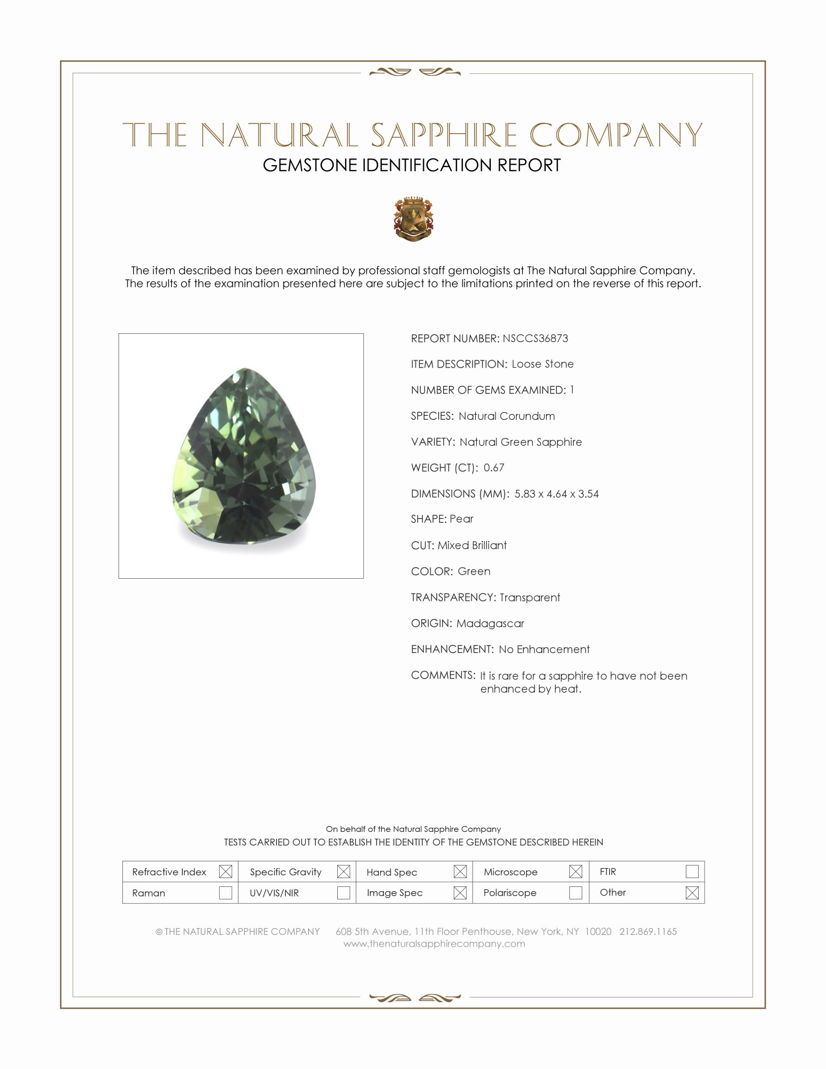 0.67 Ct. Green Sapphire from Madagascar