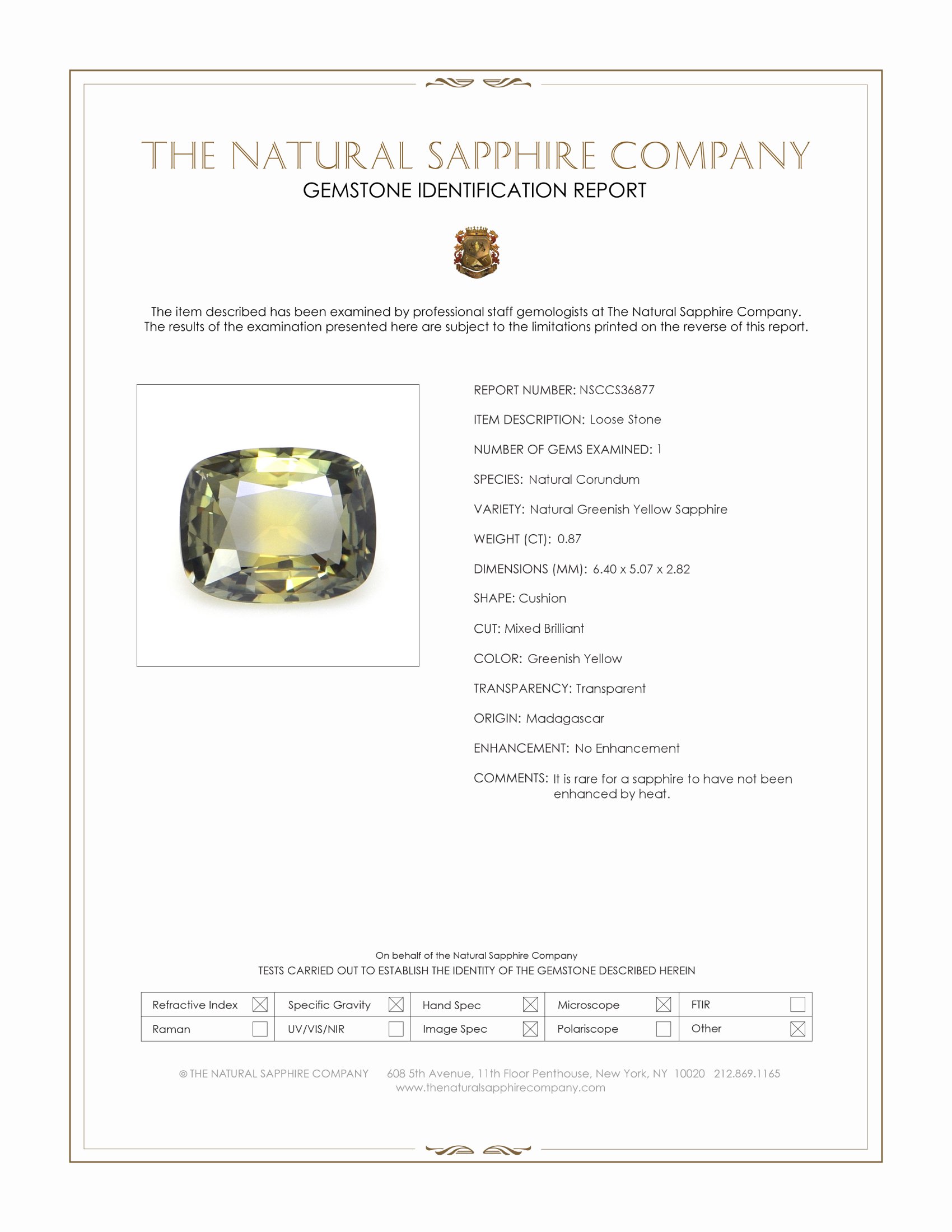 0.87 Ct. Greenish Yellow Sapphire from Madagascar