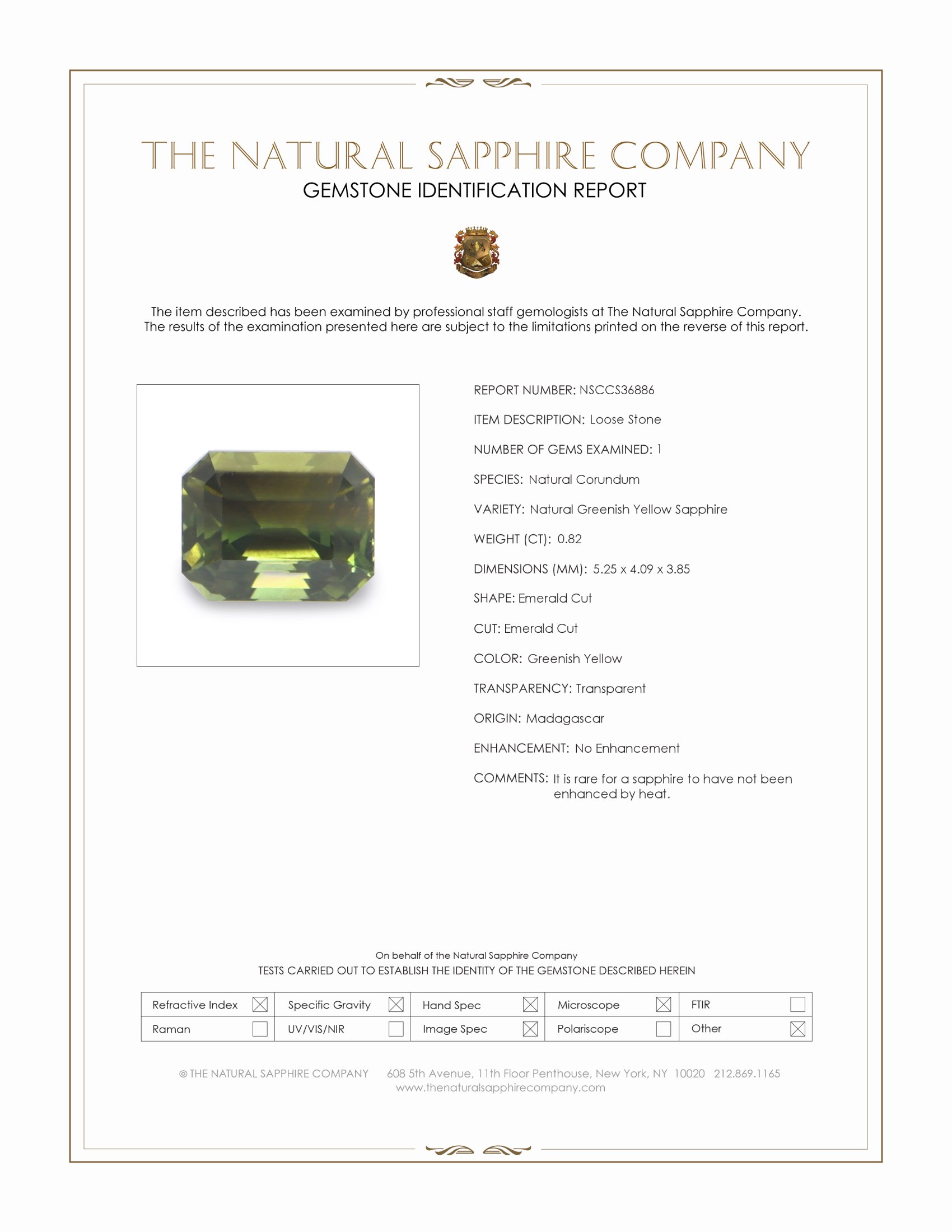 0.82 Ct. Greenish Yellow Sapphire from Madagascar