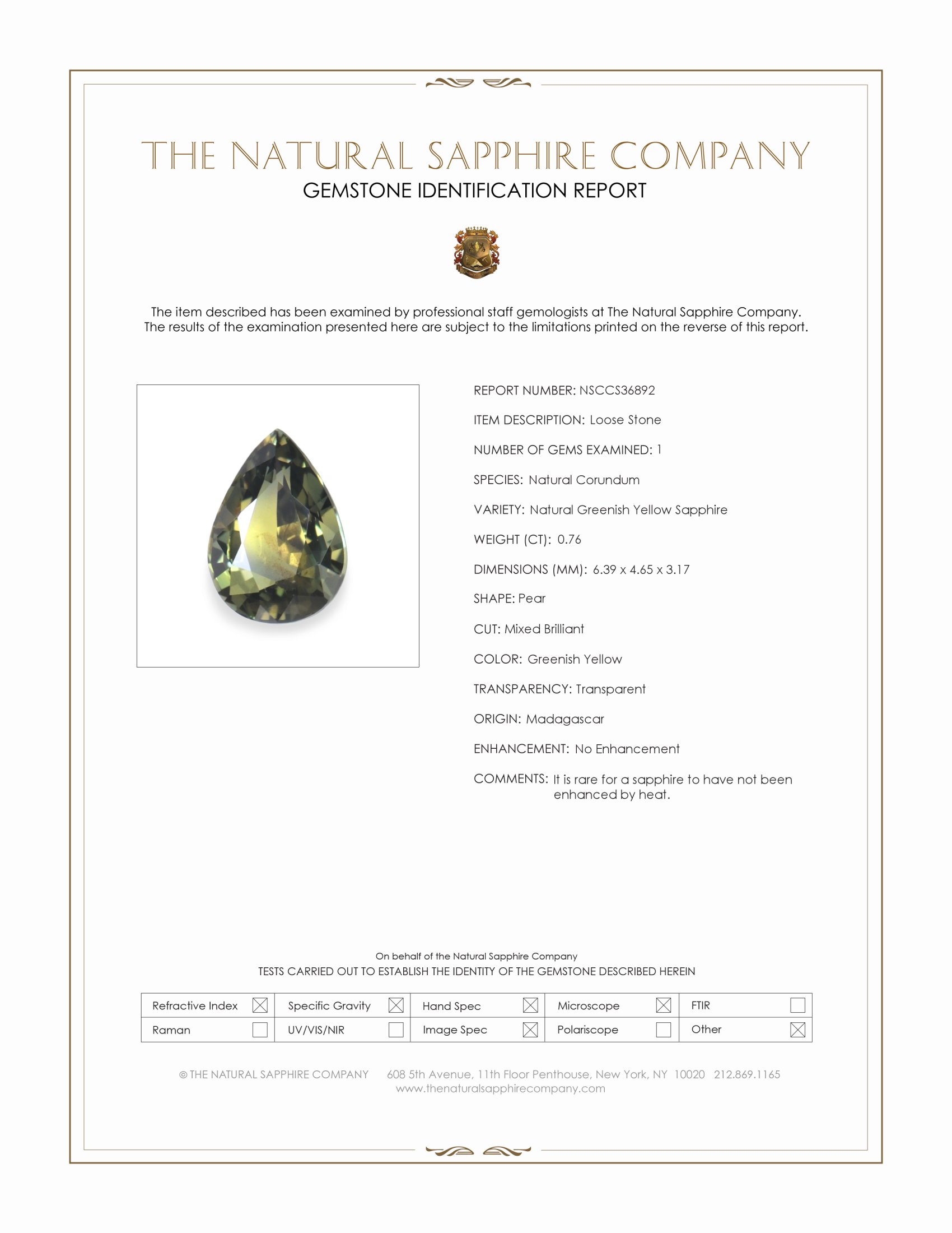 0.76 Ct. Greenish Yellow Sapphire from Madagascar