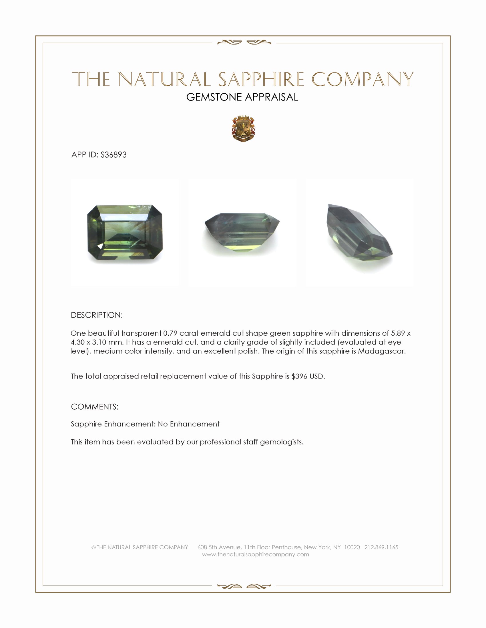 0.79 Ct. Green Sapphire from Madagascar
