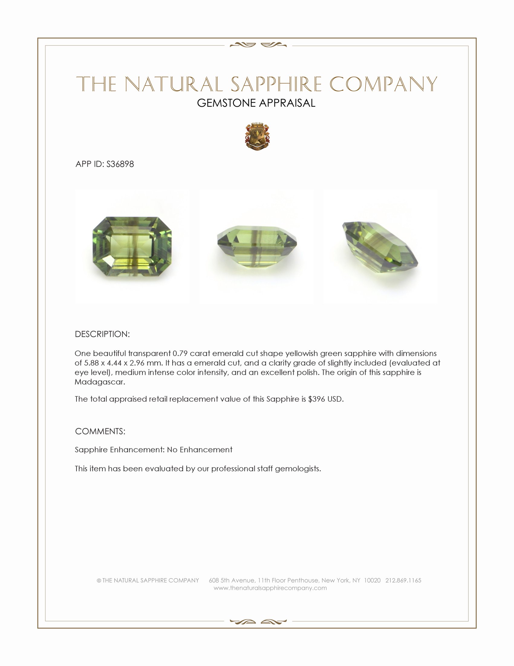0.79 Ct. Yellowish Green Sapphire from Madagascar