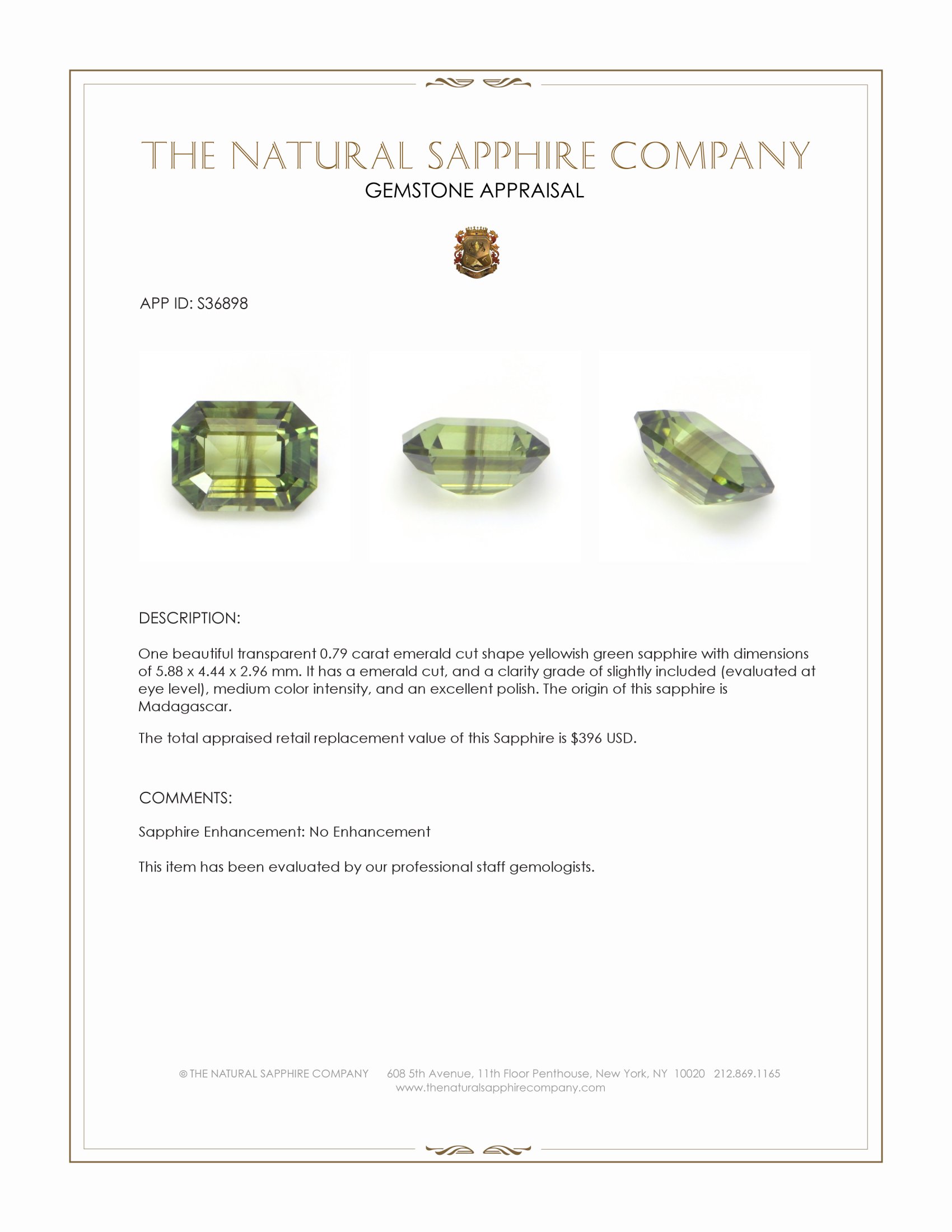0.79 Ct. Yellowish Green Sapphire from Madagascar