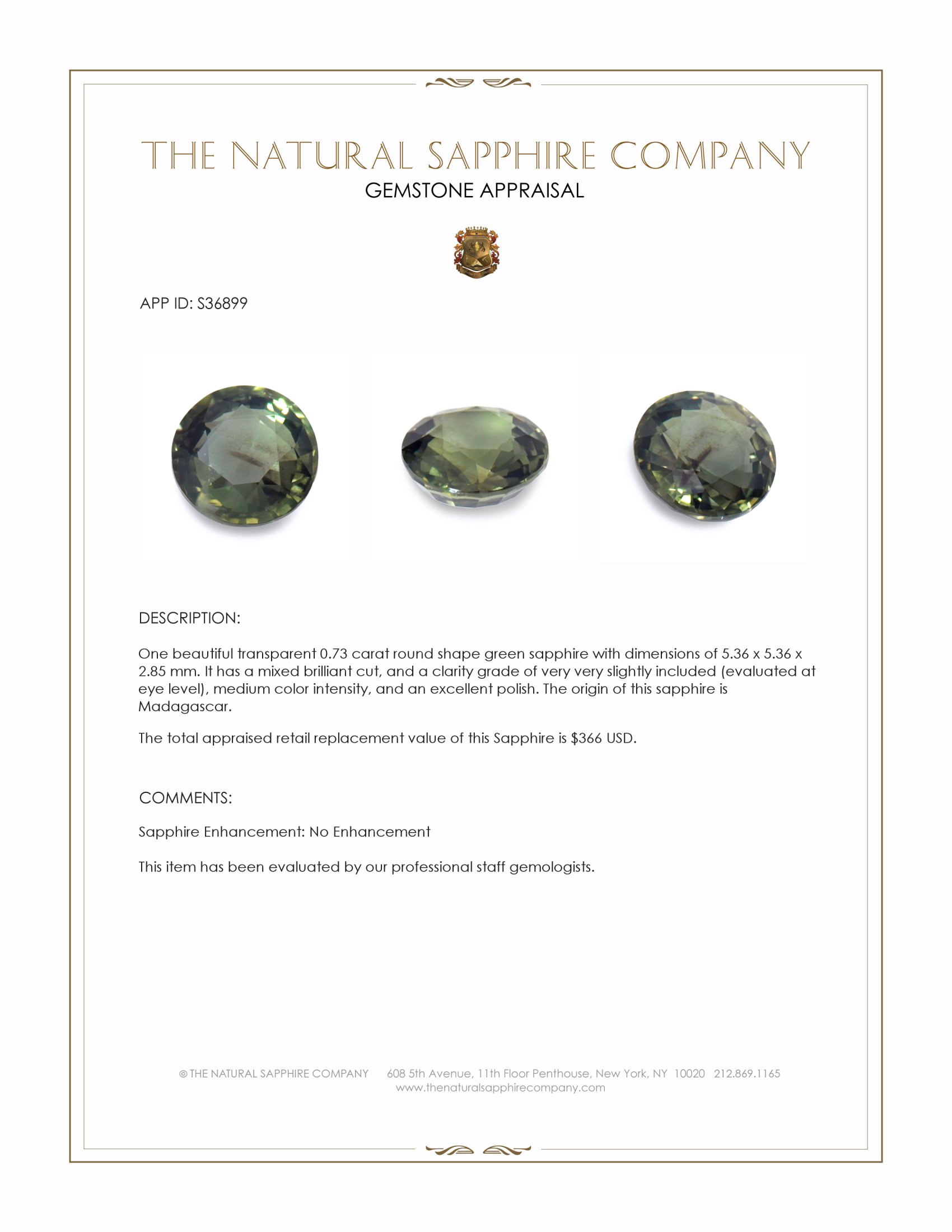 0.73 Ct. Green Sapphire from Madagascar