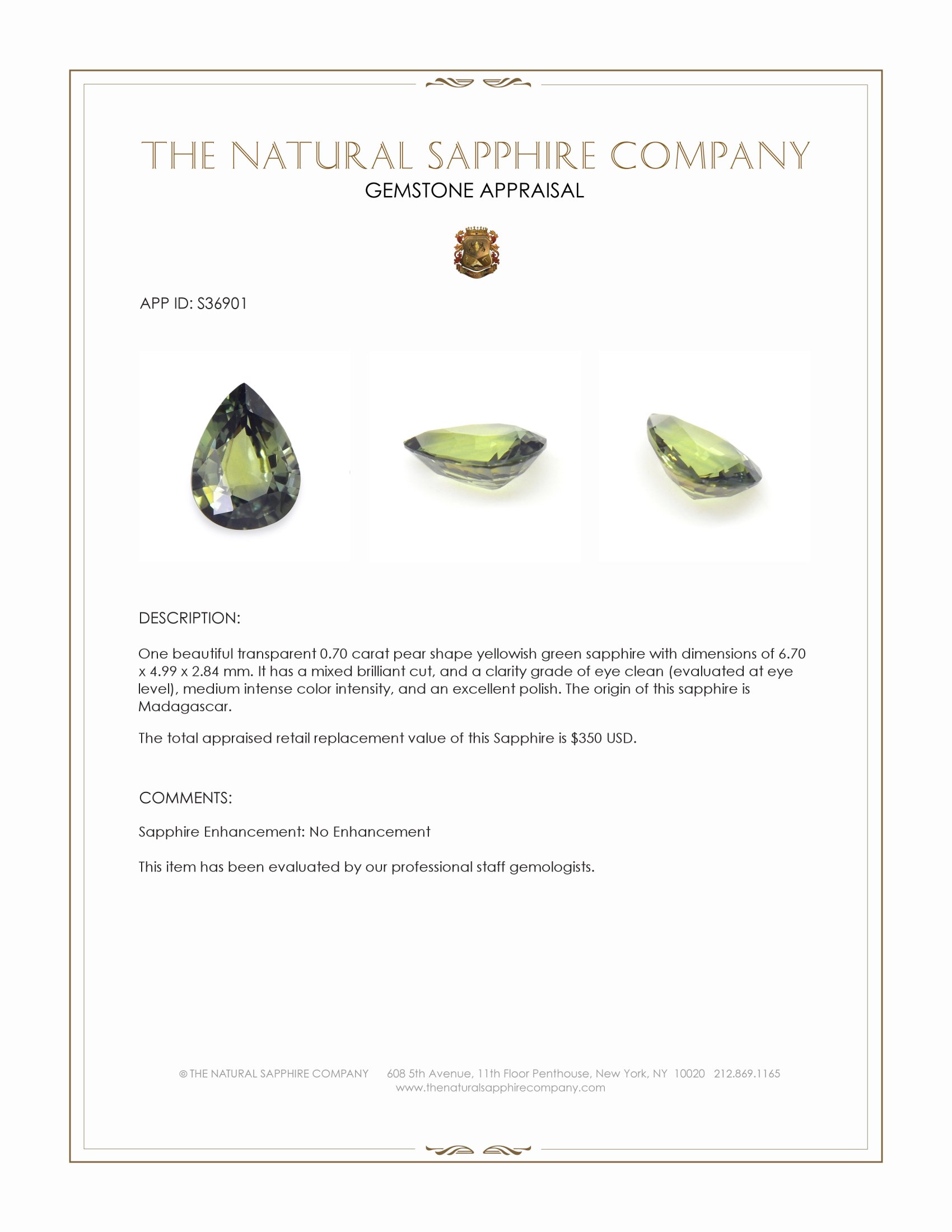 0.70 Ct. Yellowish Green Sapphire from Madagascar