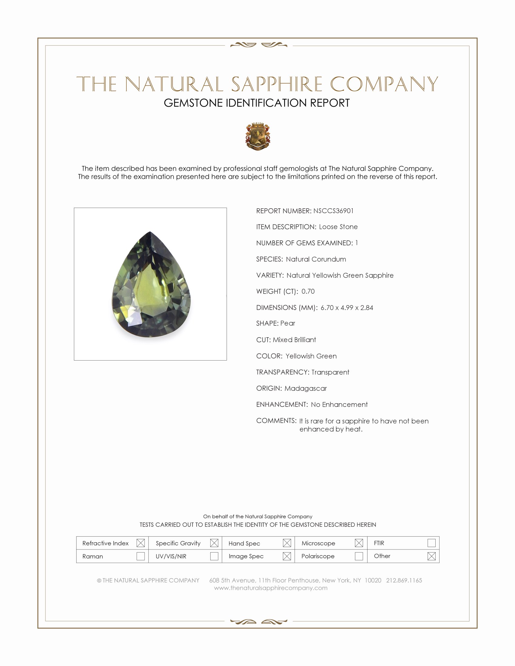 0.70 Ct. Yellowish Green Sapphire from Madagascar