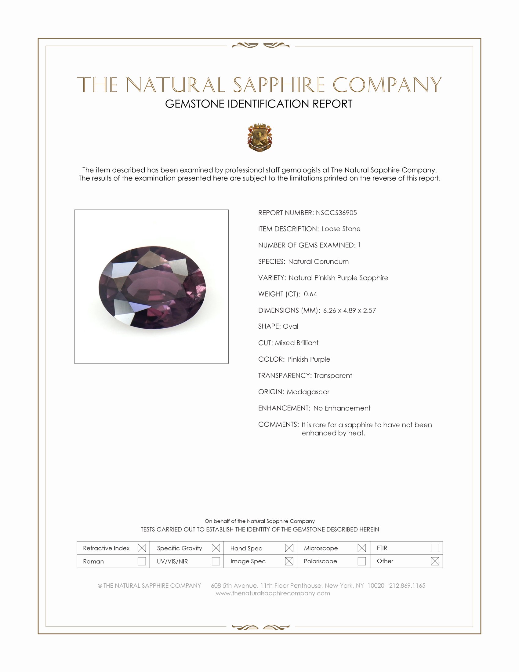 0.64 Ct. Pinkish Purple Sapphire from Madagascar