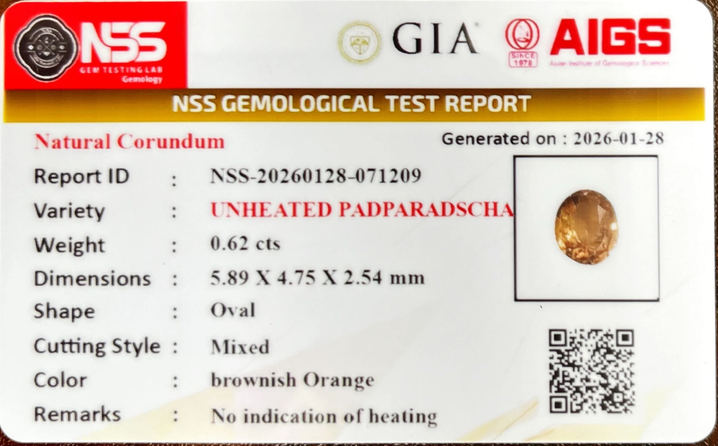 0.62 Ct. Padparadscha Sapphire from Madagascar