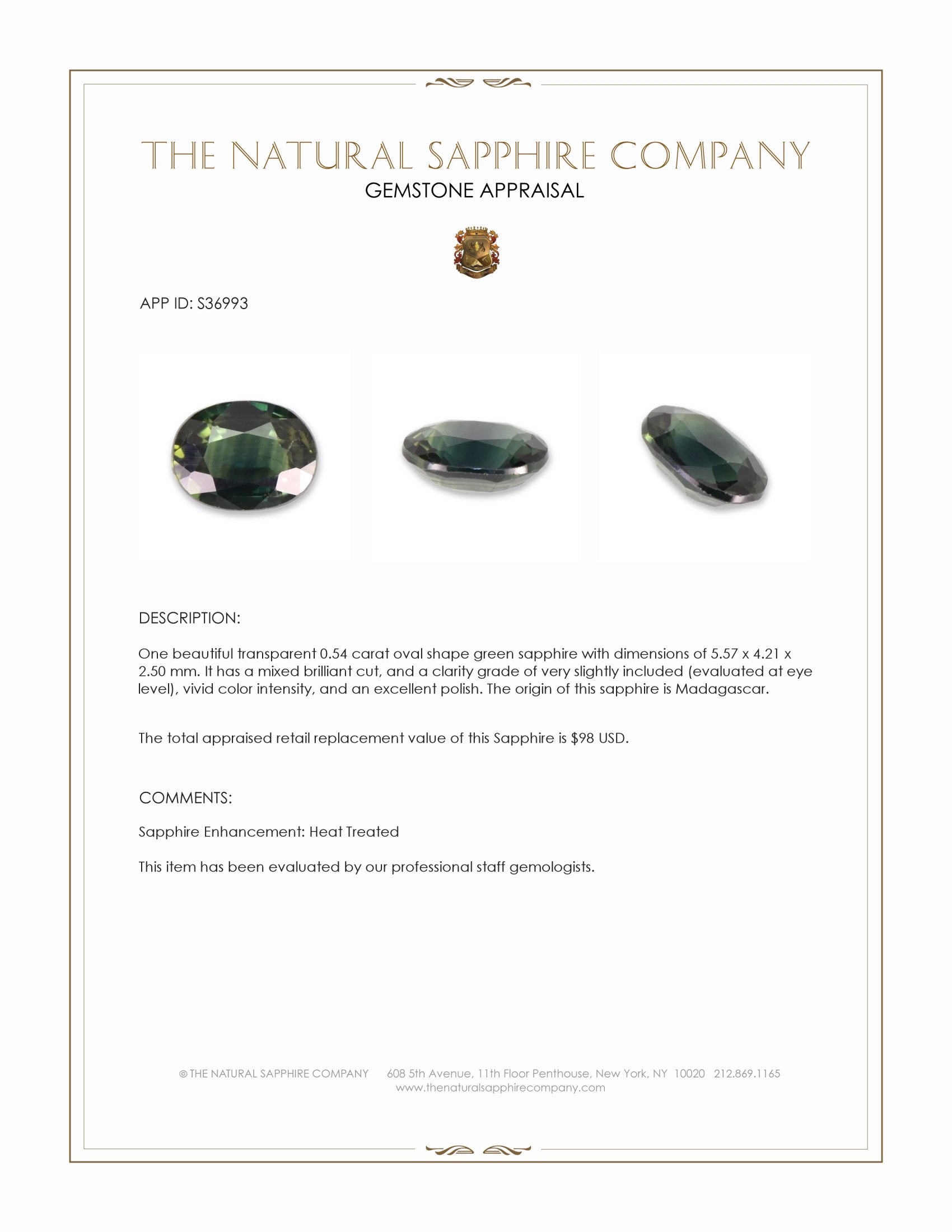 0.54 Ct. Green Sapphire from Madagascar