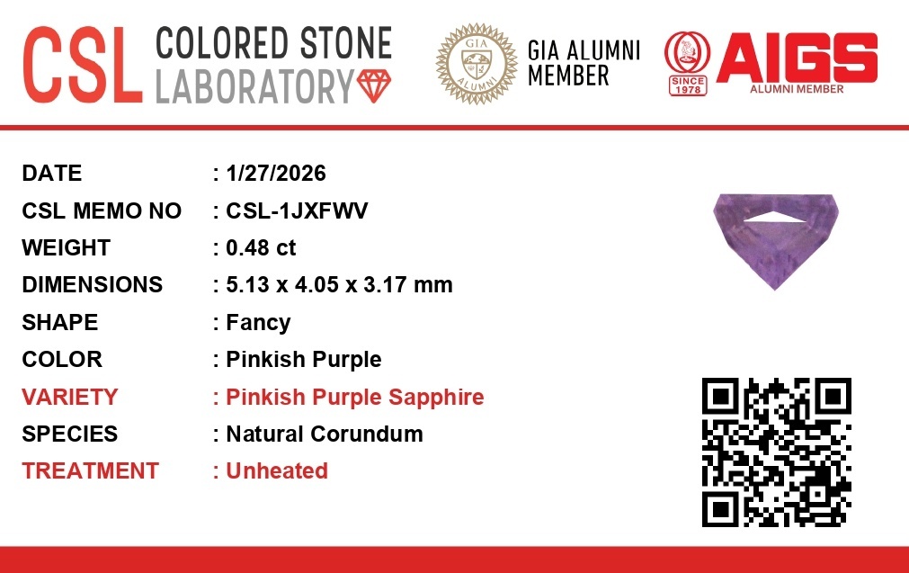 0.48 Ct. Pinkish Purple Sapphire from Ceylon (Sri Lanka)