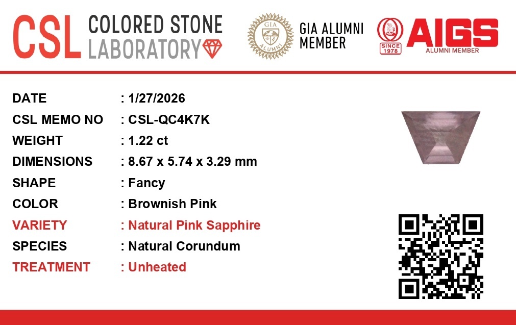 1.21 Ct. Pinkish Brown Sapphire from Ceylon (Sri Lanka)