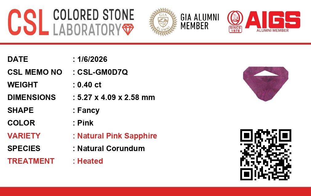 0.39 Ct. Pink Sapphire from Ceylon (Sri Lanka)