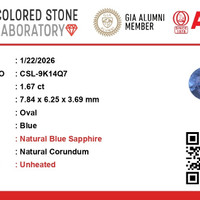 1.66 Ct. Blue Sapphire from Ceylon (Sri Lanka) Scan Report