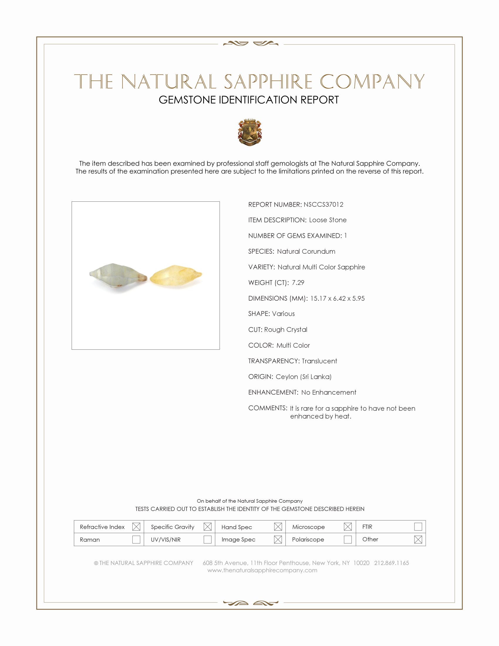 7.29 Ct. Multi Color Sapphire Crystal from Ceylon (Sri Lanka)