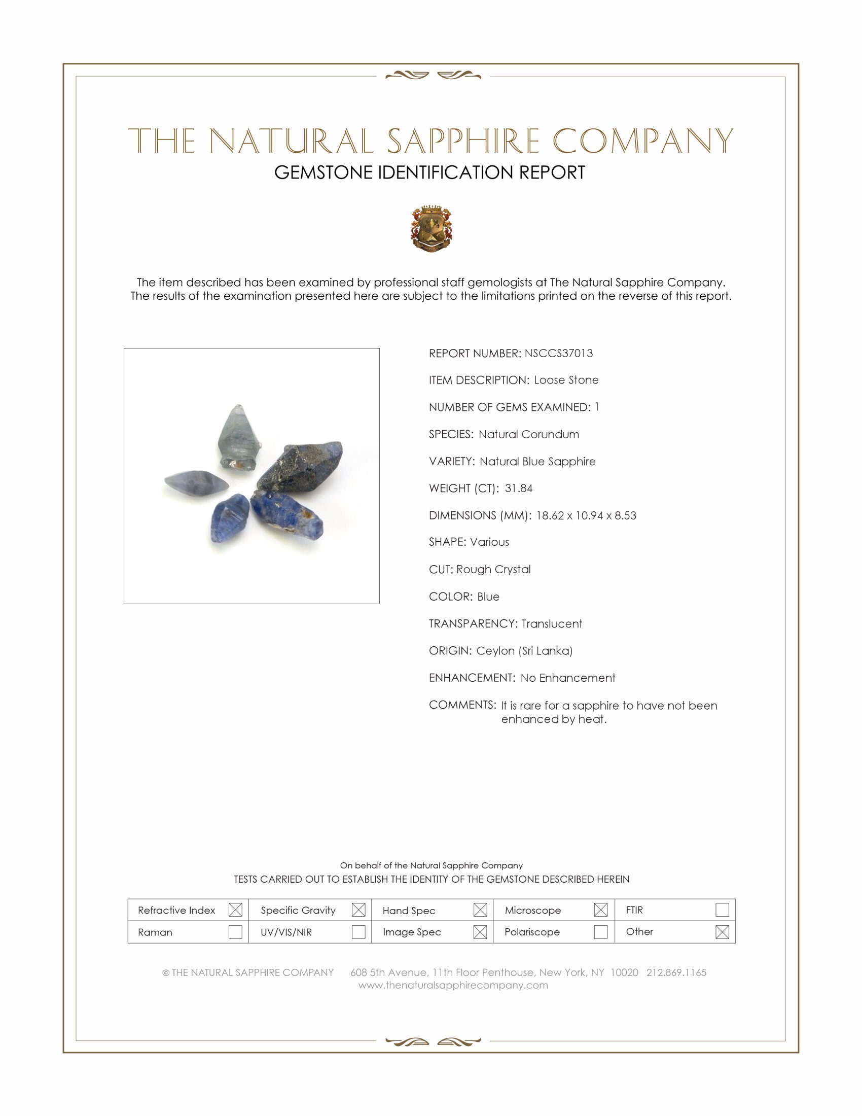 31.84 Ct. Blue Sapphire Crystal from Ceylon (Sri Lanka)