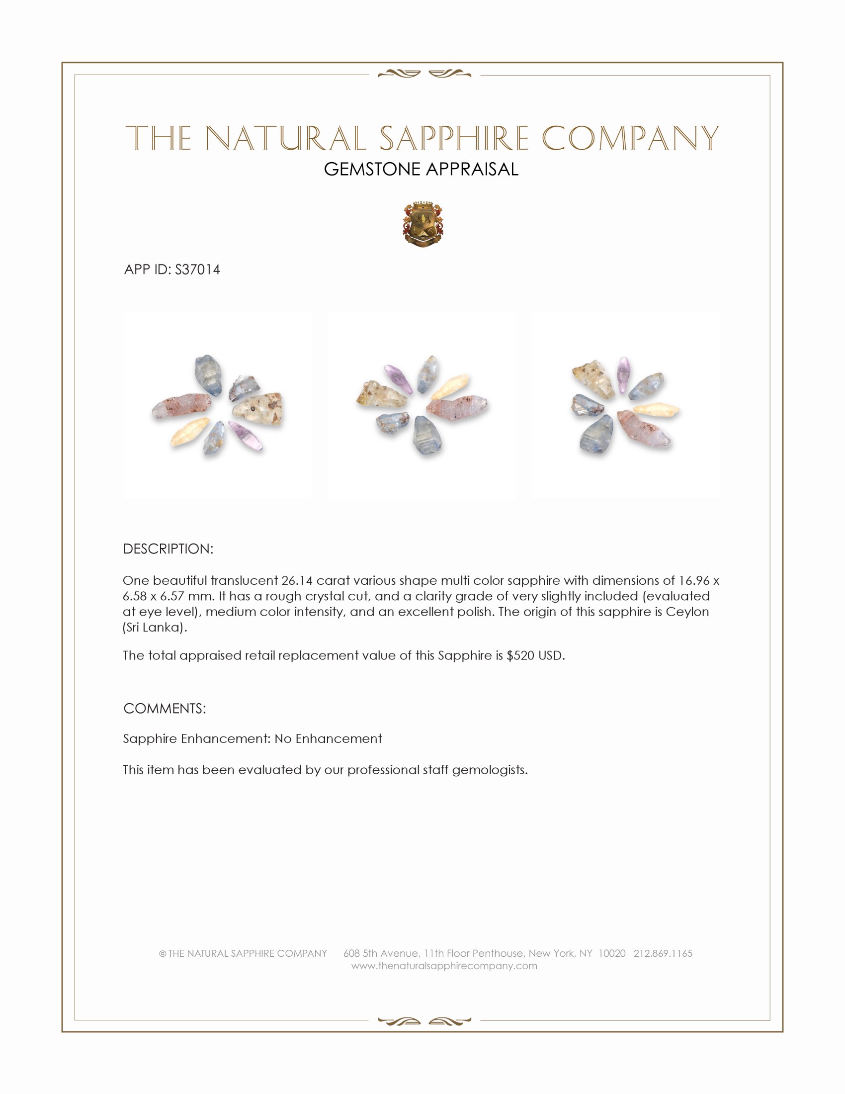 26.14 Ct. Multi Color Sapphire Crystal from Ceylon (Sri Lanka)