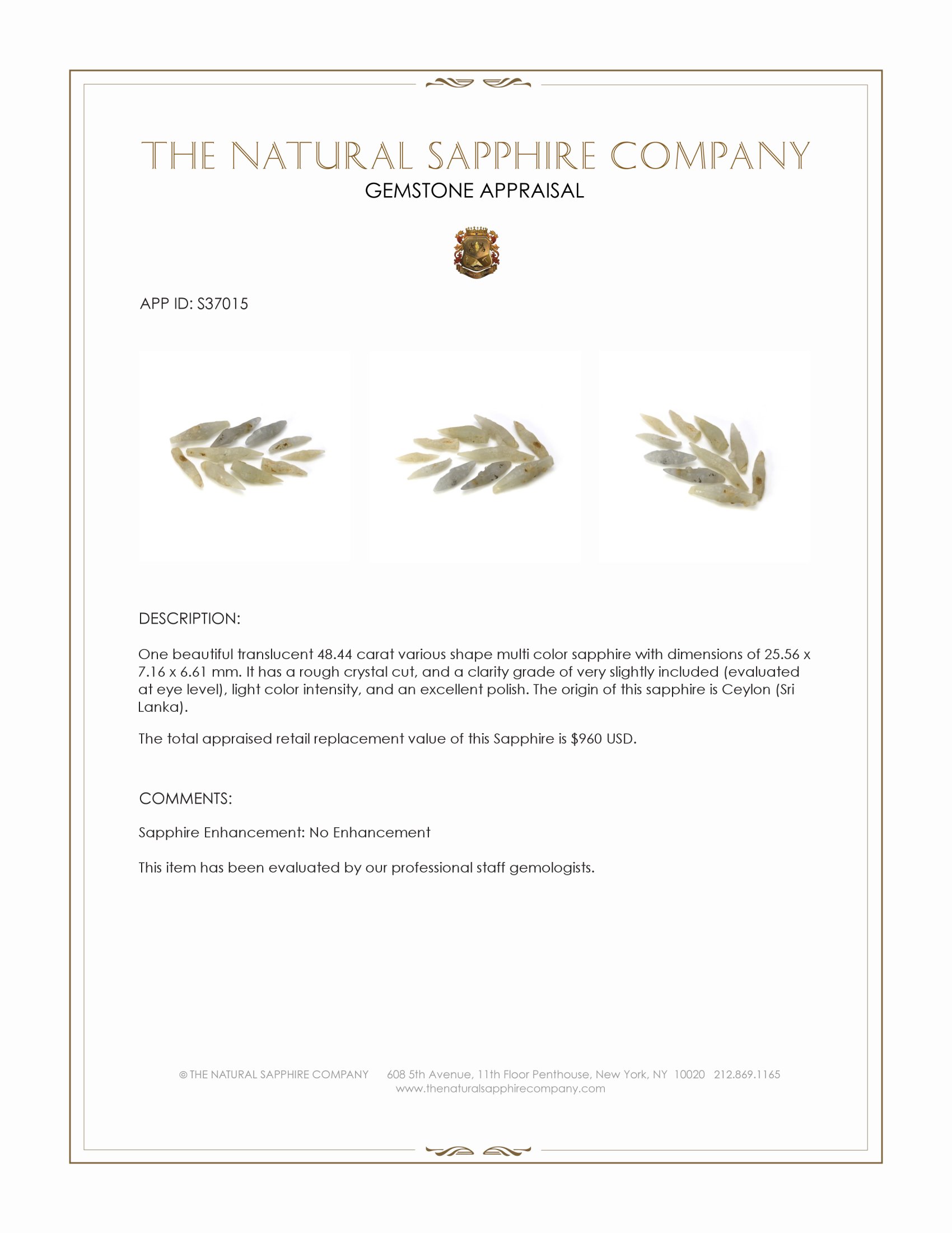 48.44 Ct. Multi Color Sapphire Crystal from Ceylon (Sri Lanka)