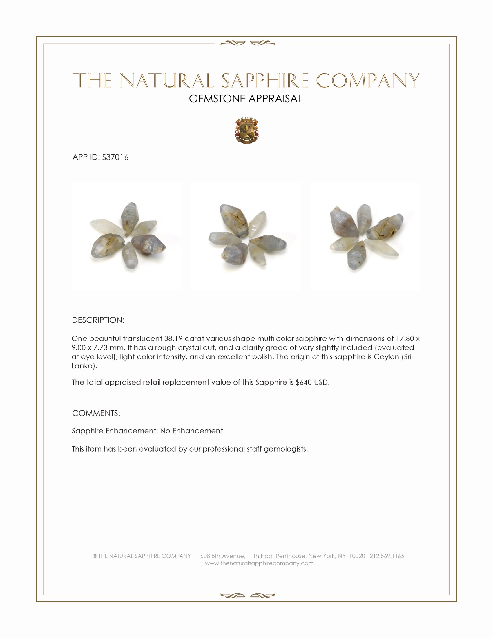 38.19 Ct. Multi Color Sapphire Crystal from Ceylon (Sri Lanka)