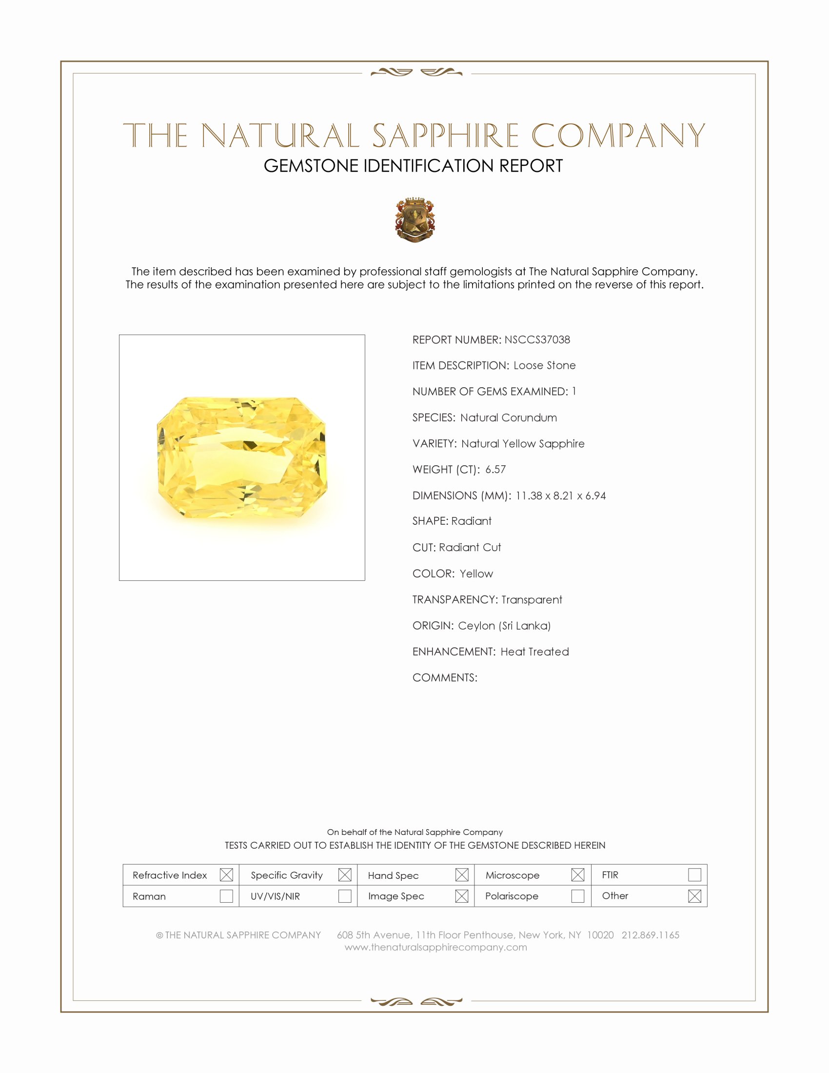6.57 Ct. Yellow Sapphire from Ceylon (Sri Lanka)