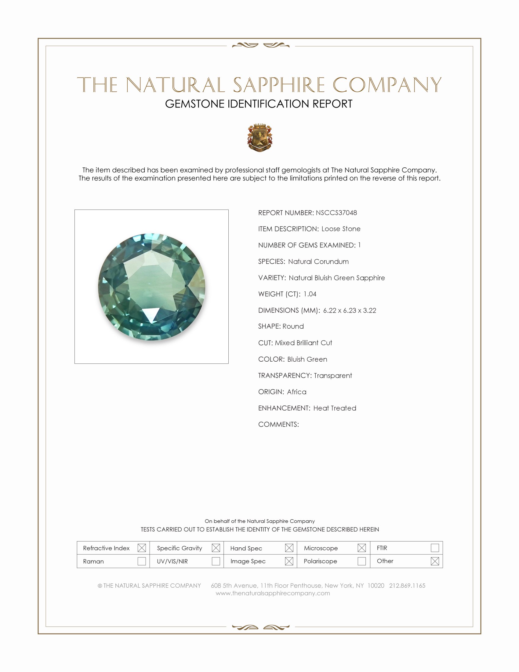 1.04 Ct. Bluish Green Sapphire from Africa