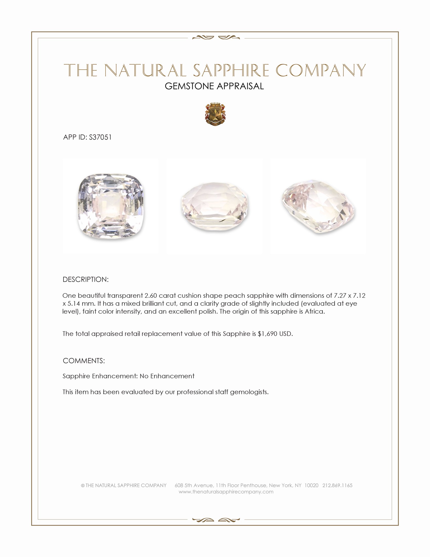 2.60 Ct. Peach Sapphire from Africa