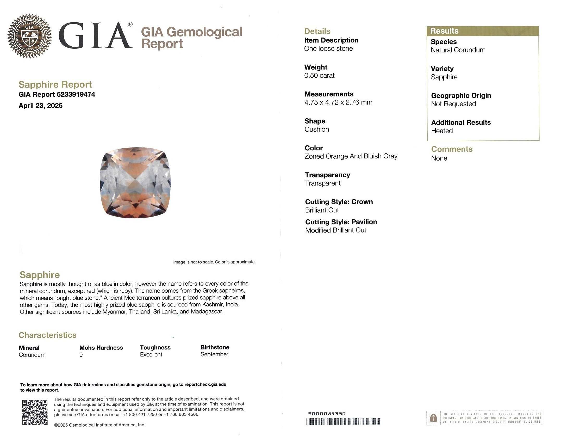 0.50 Ct. Bi Color Sapphire from Montana