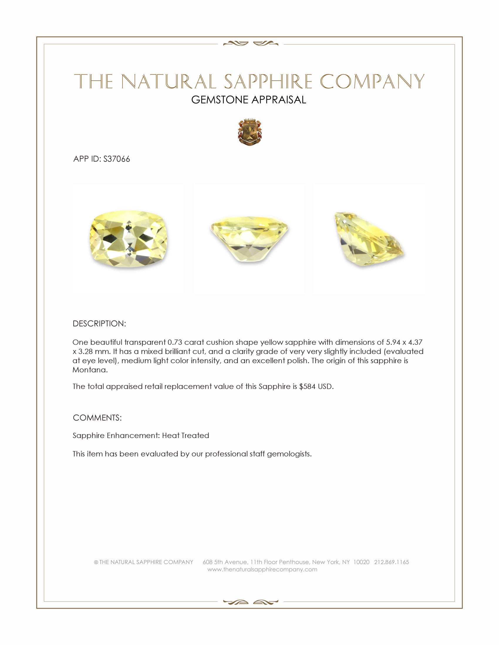 0.73 Ct. Yellow Sapphire from Montana