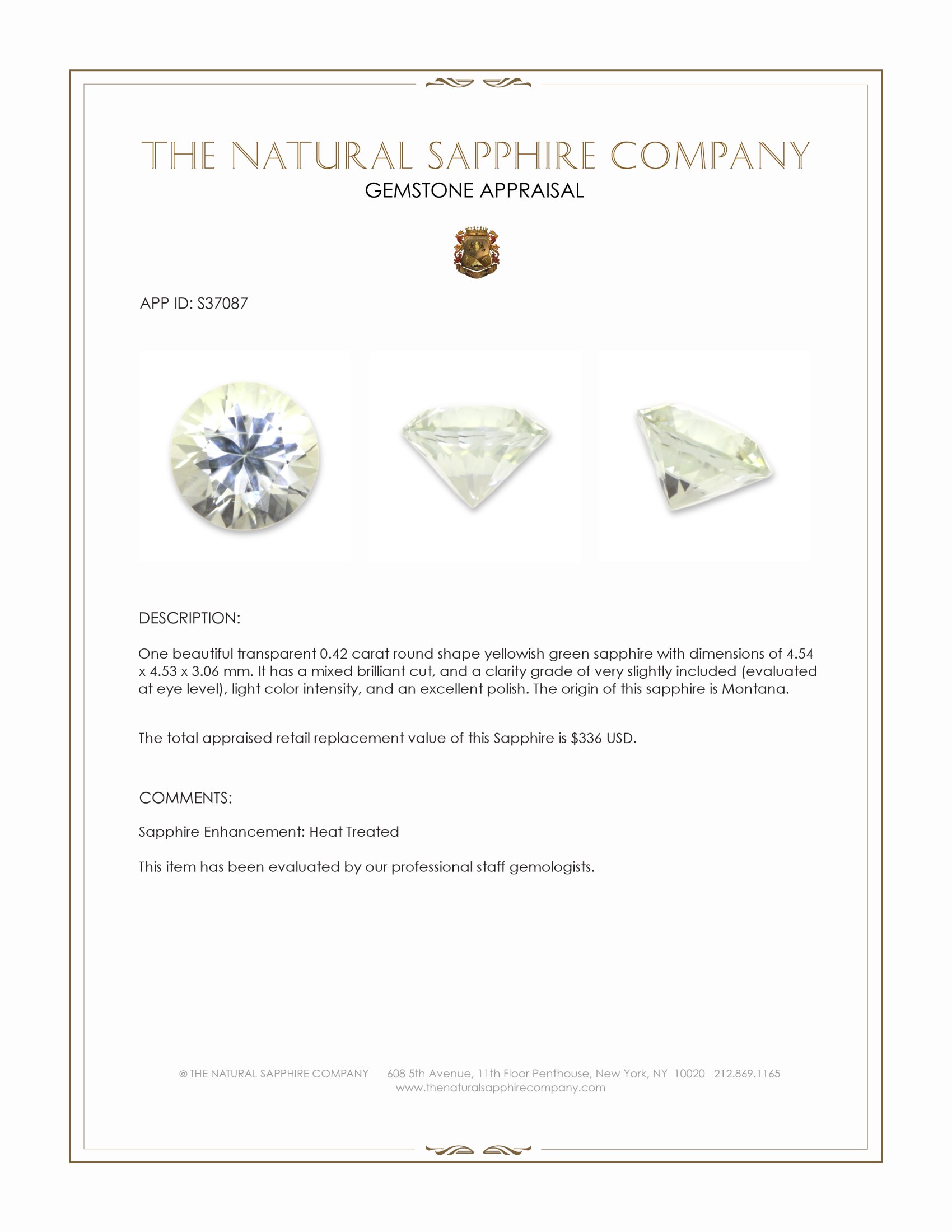 0.42 Ct. Yellowish Green Sapphire from Montana