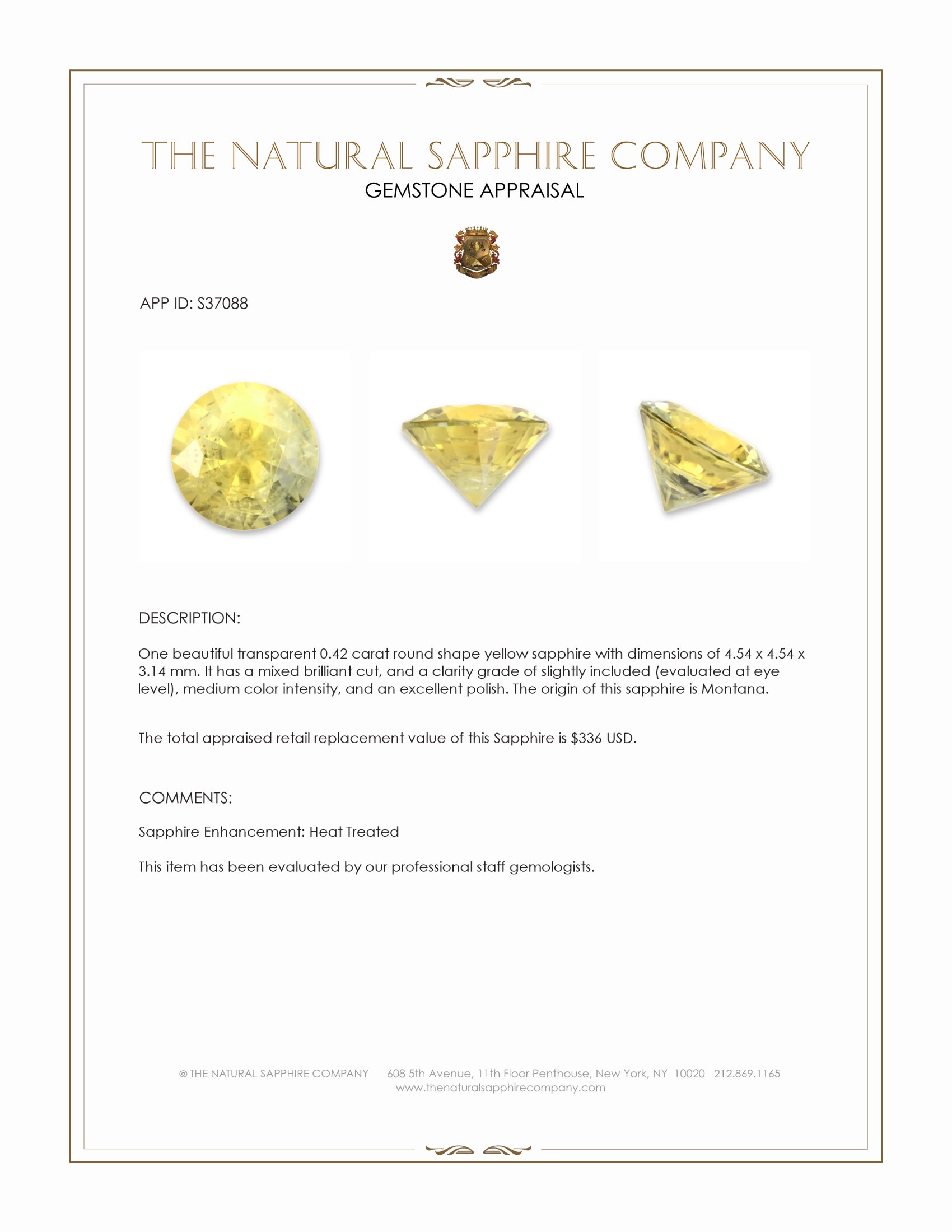 0.42 Ct. Yellow Sapphire from Montana