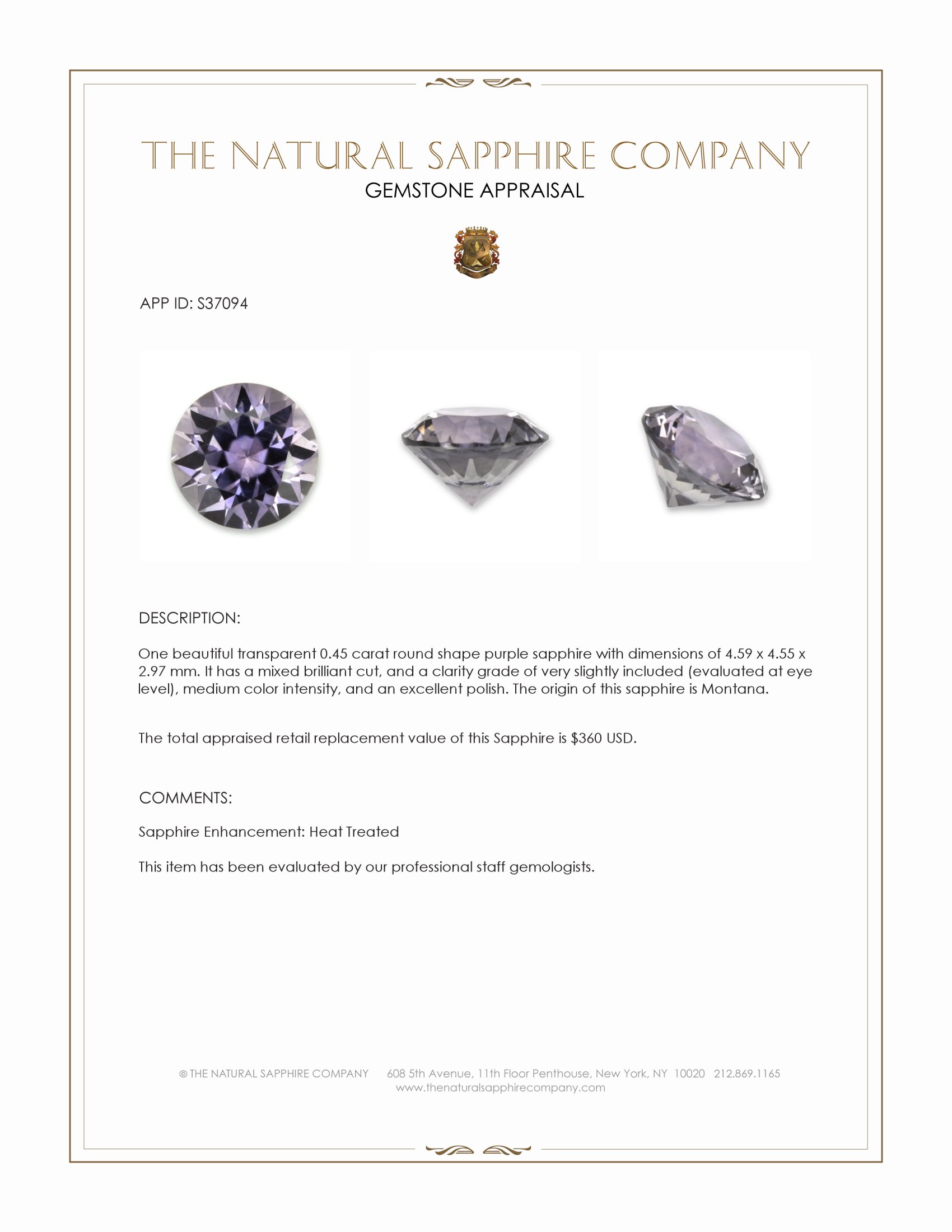 0.45 Ct. Purple Sapphire from Montana