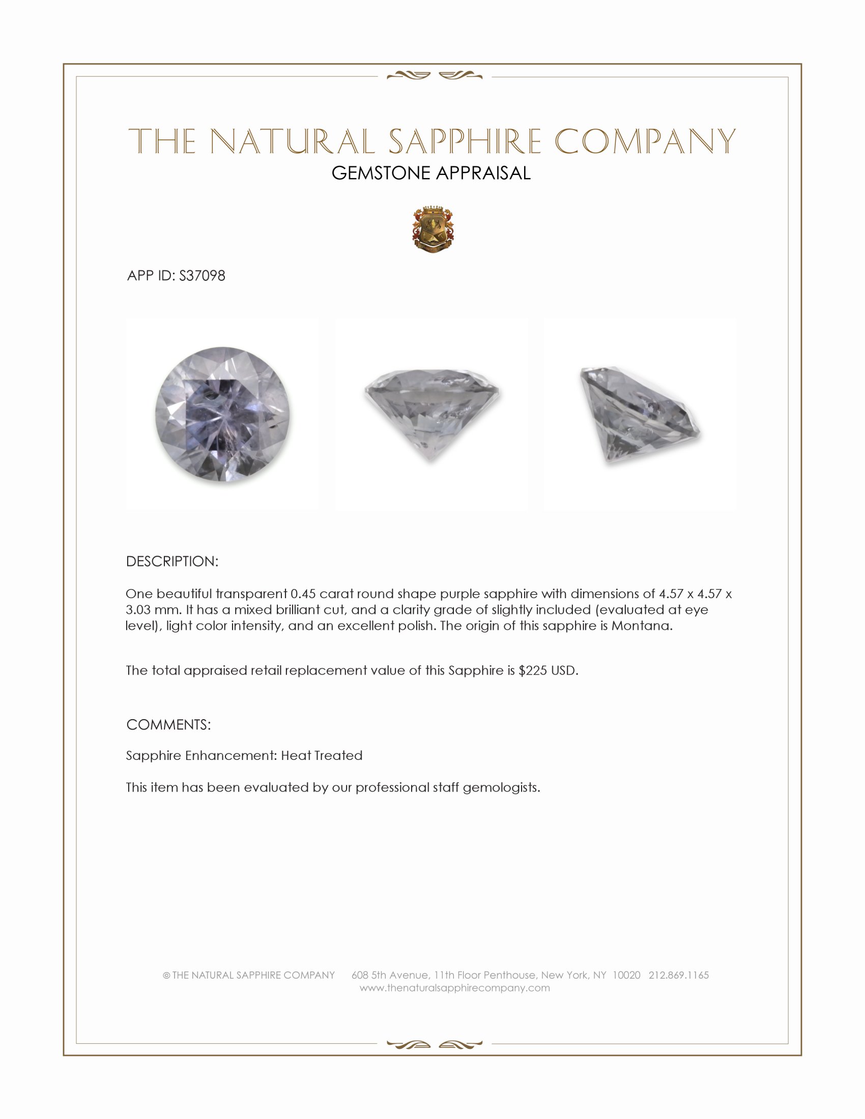 0.45 Ct. Purple Sapphire from Montana