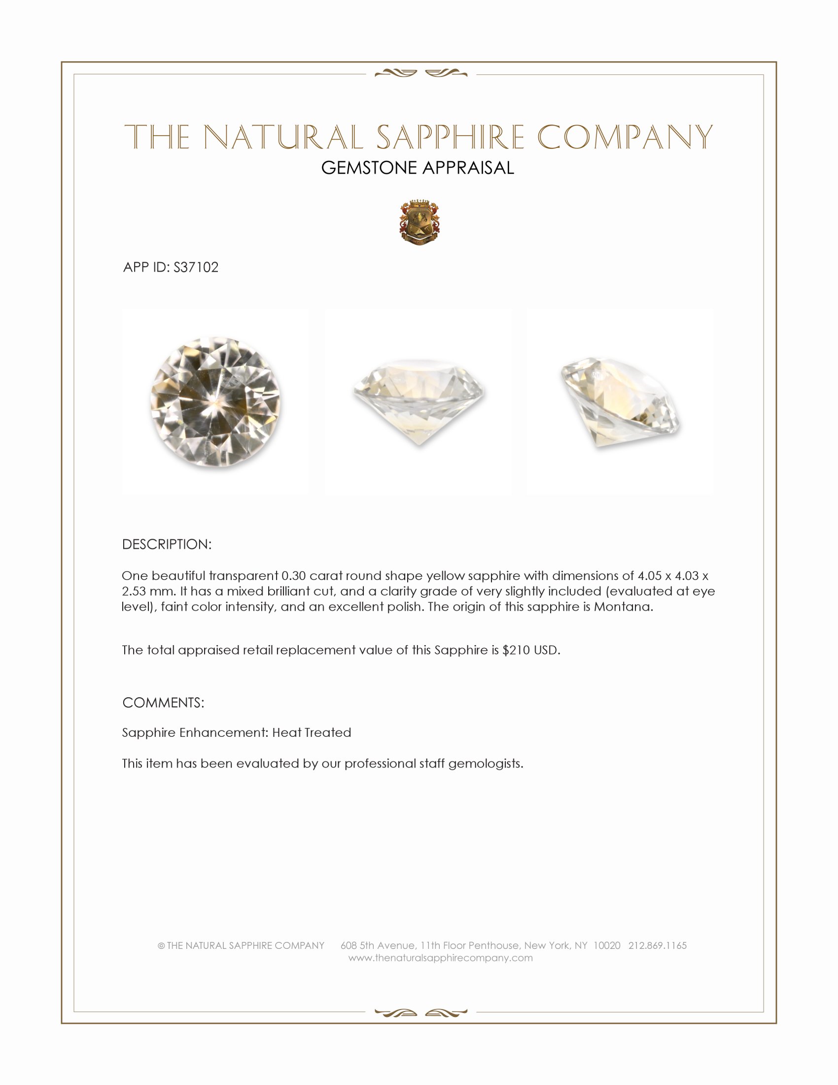 0.30 Ct. Yellow Sapphire from Montana