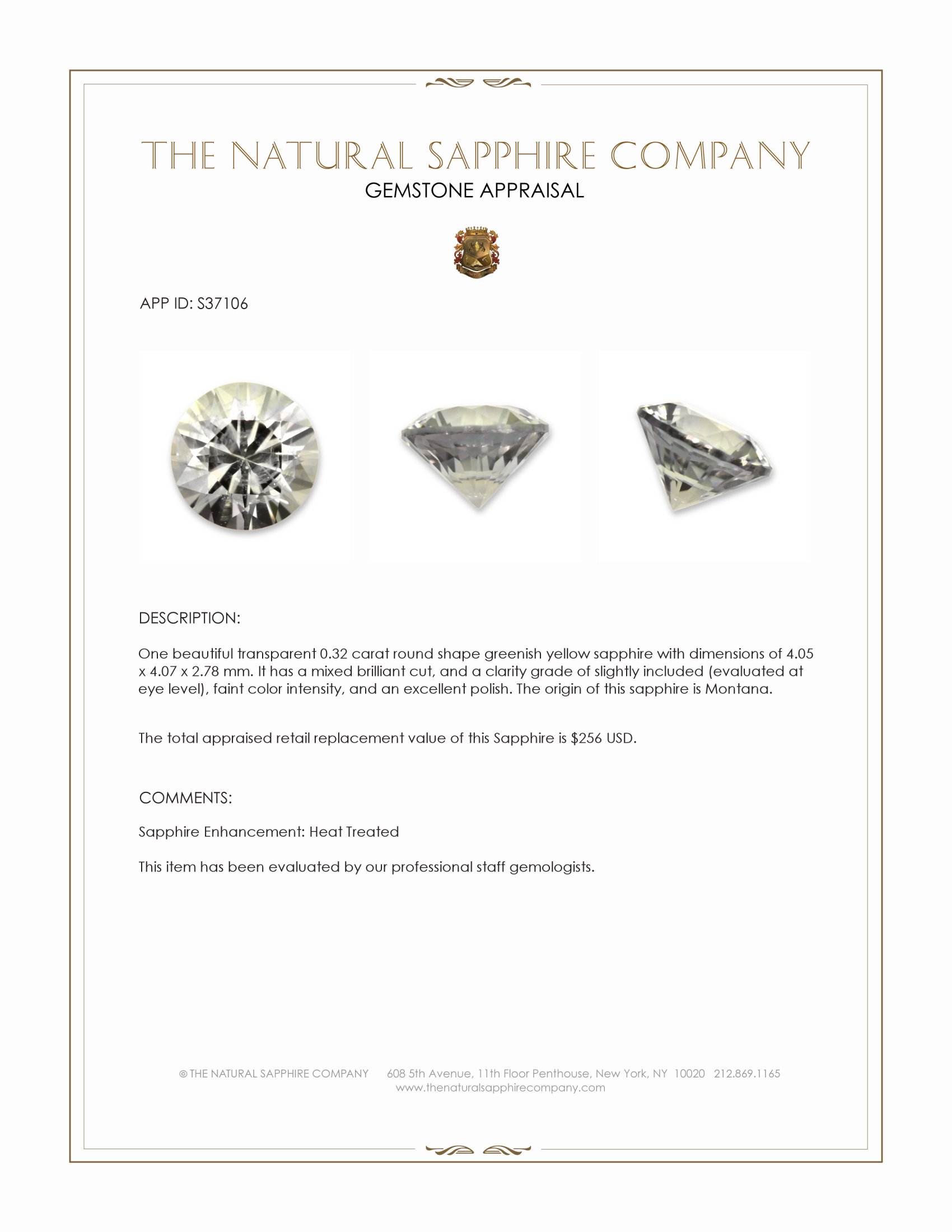 0.32 Ct. Greenish Yellow Sapphire from Montana
