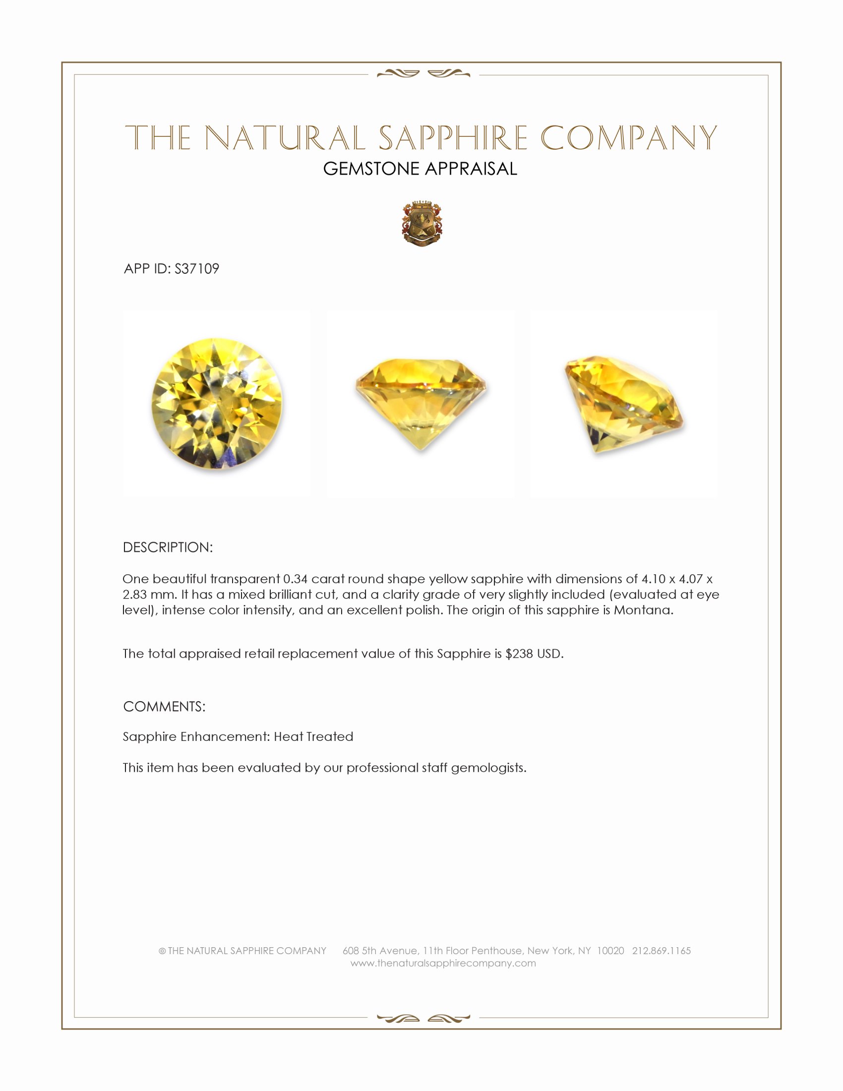 0.34 Ct. Yellow Sapphire from Montana