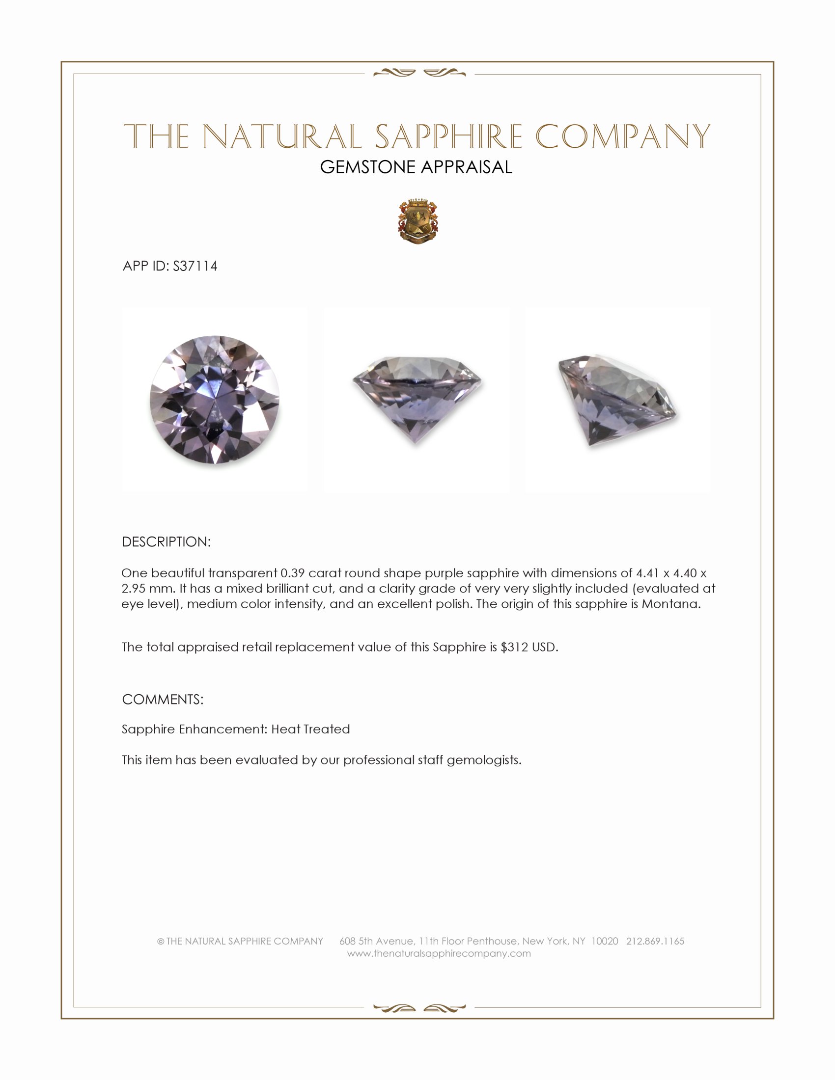 0.39 Ct. Purple Sapphire from Montana