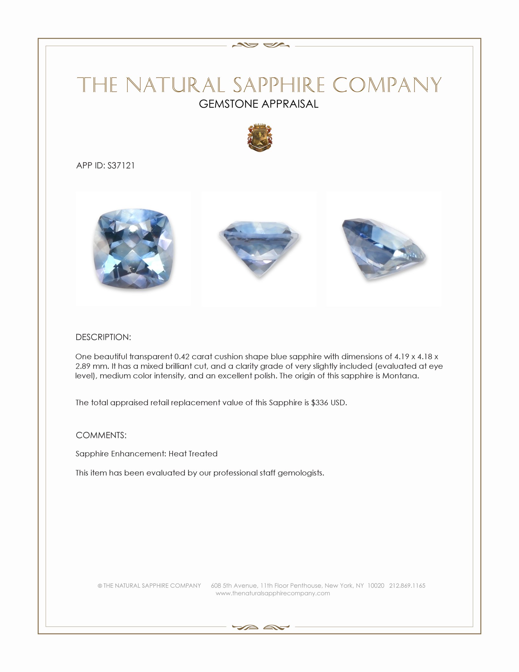 0.42 Ct. Blue Sapphire from Montana