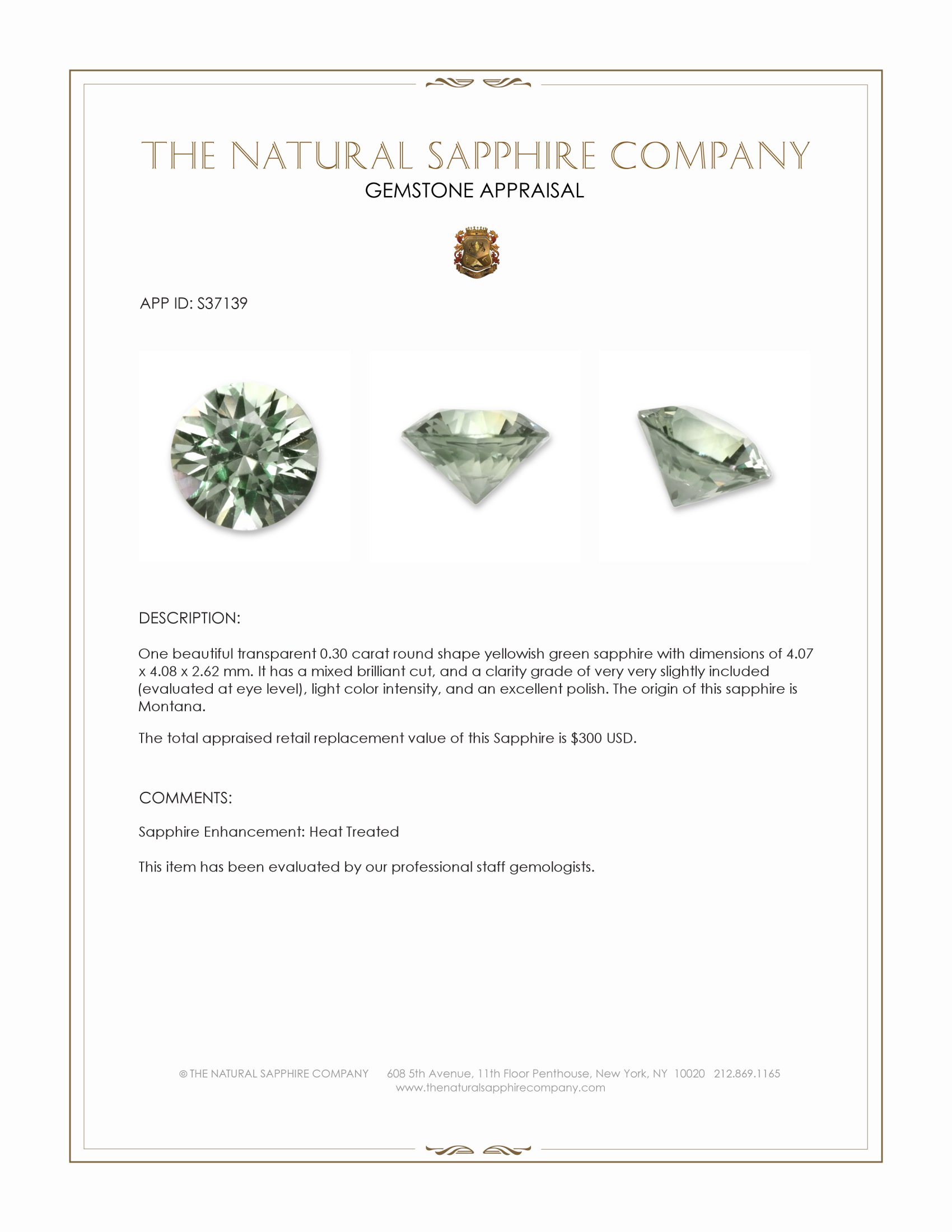 0.30 Ct. Yellowish Green Sapphire from Montana
