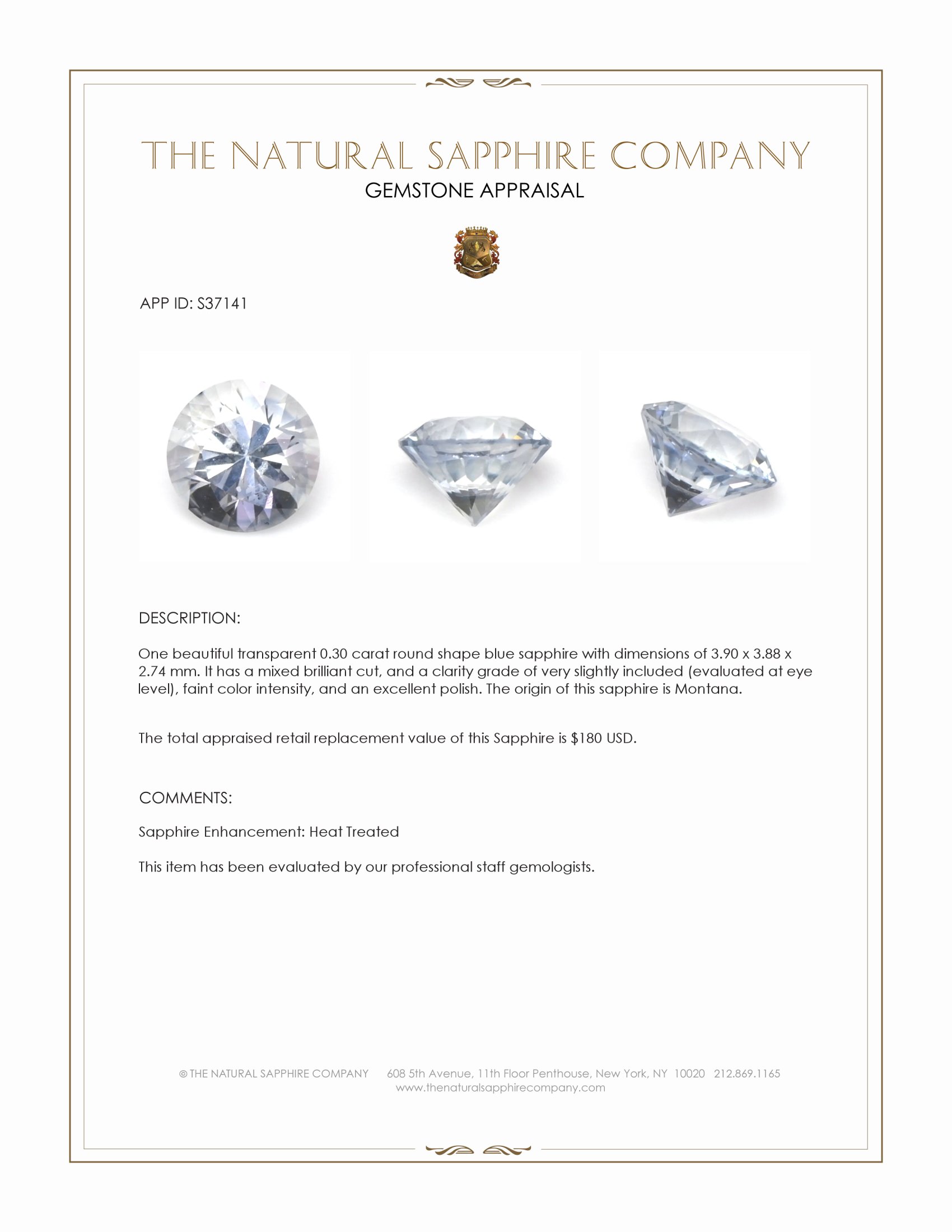 0.30 Ct. Blue Sapphire from Montana