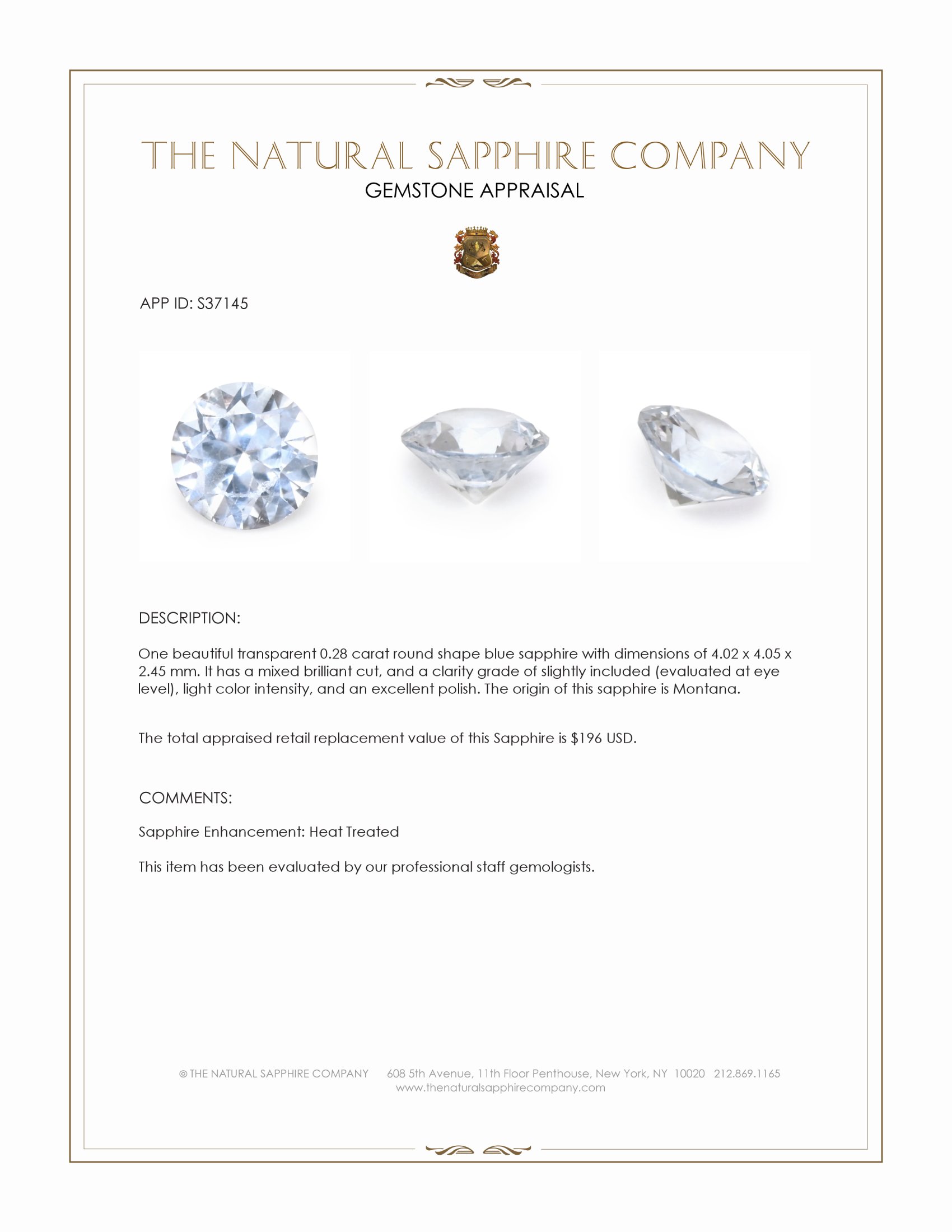 0.28 Ct. Blue Sapphire from Montana