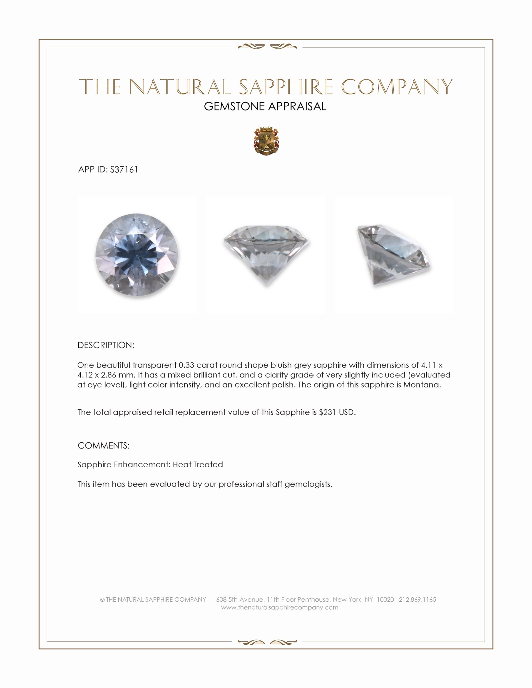 0.33 Ct. Bluish Grey Sapphire from Montana