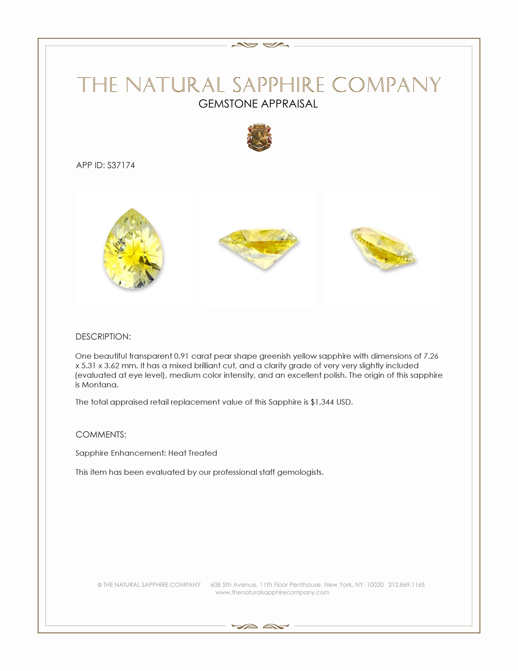 0.91 Ct. Greenish Yellow Sapphire from Montana